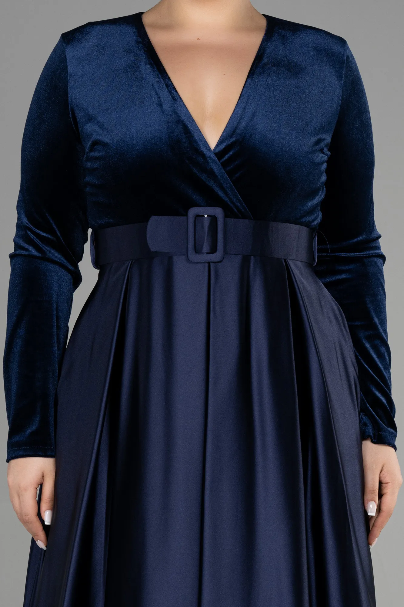 Navy Blue-Long Velvet Oversized Evening Dress ABU3389