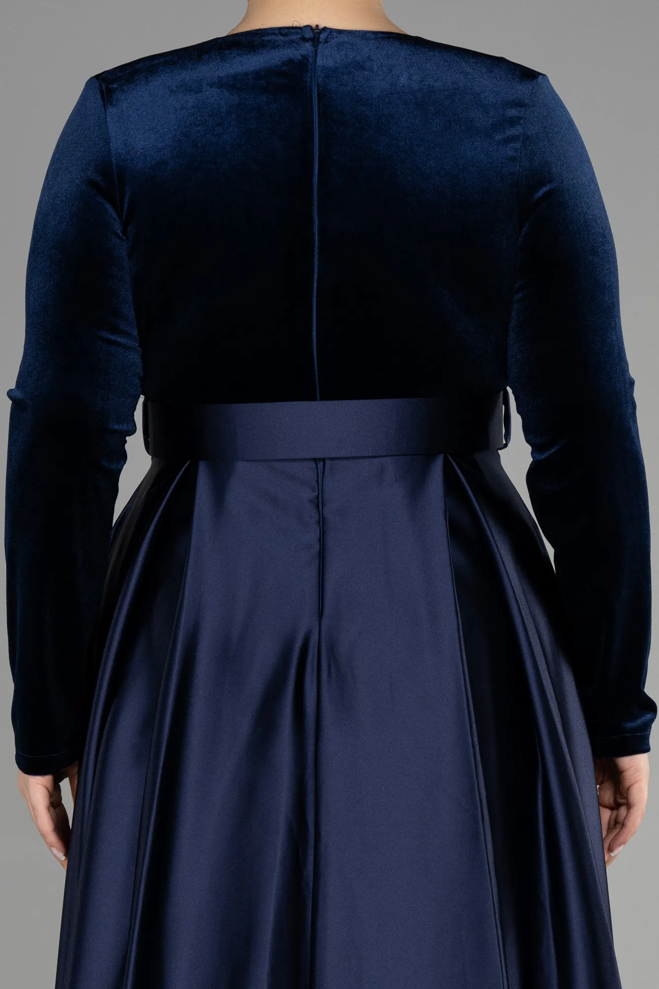 Navy Blue-Long Velvet Oversized Evening Dress ABU3389