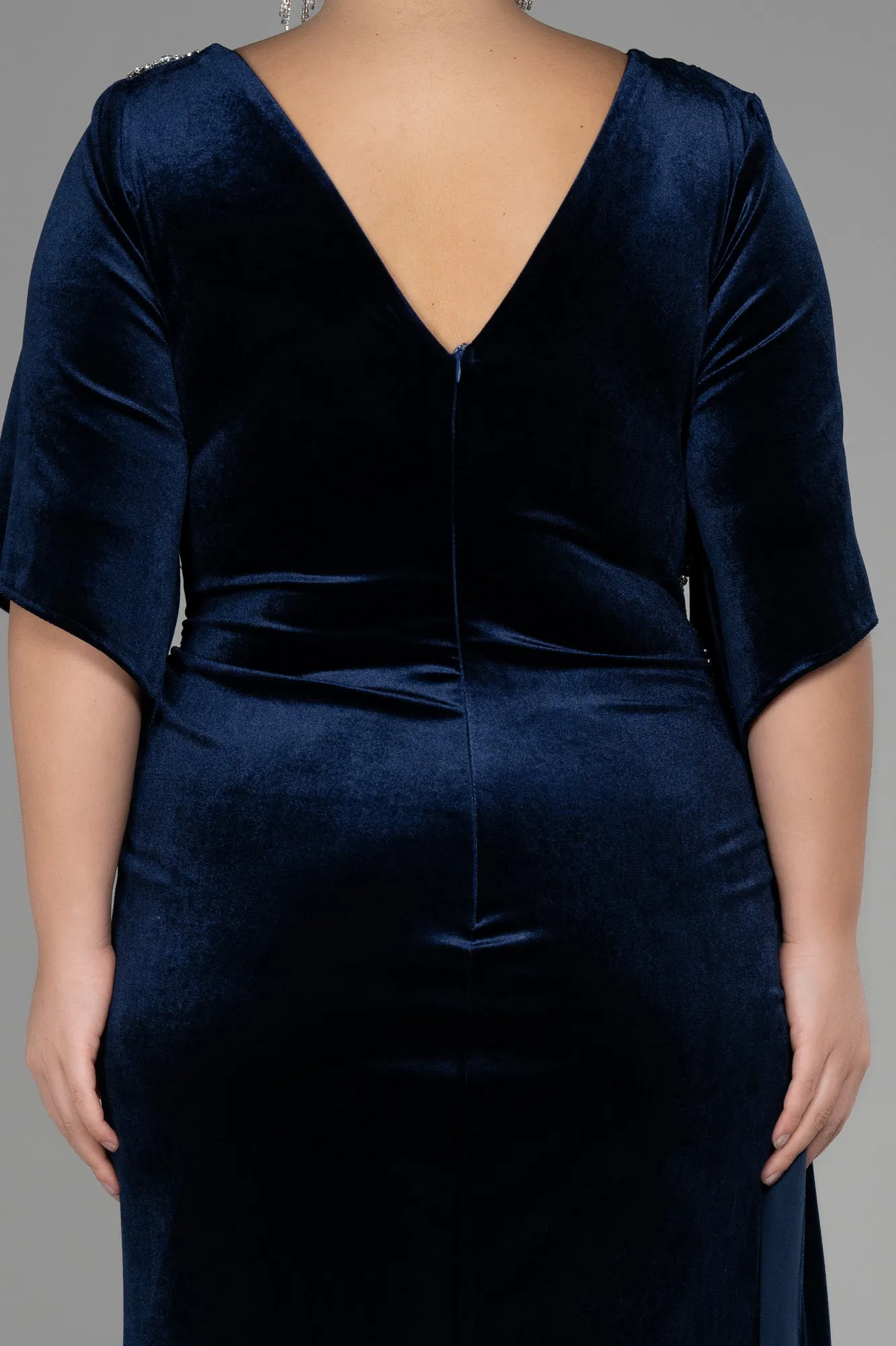 Navy Blue-Long Velvet Velvet Oversized Evening Dress ABU3370