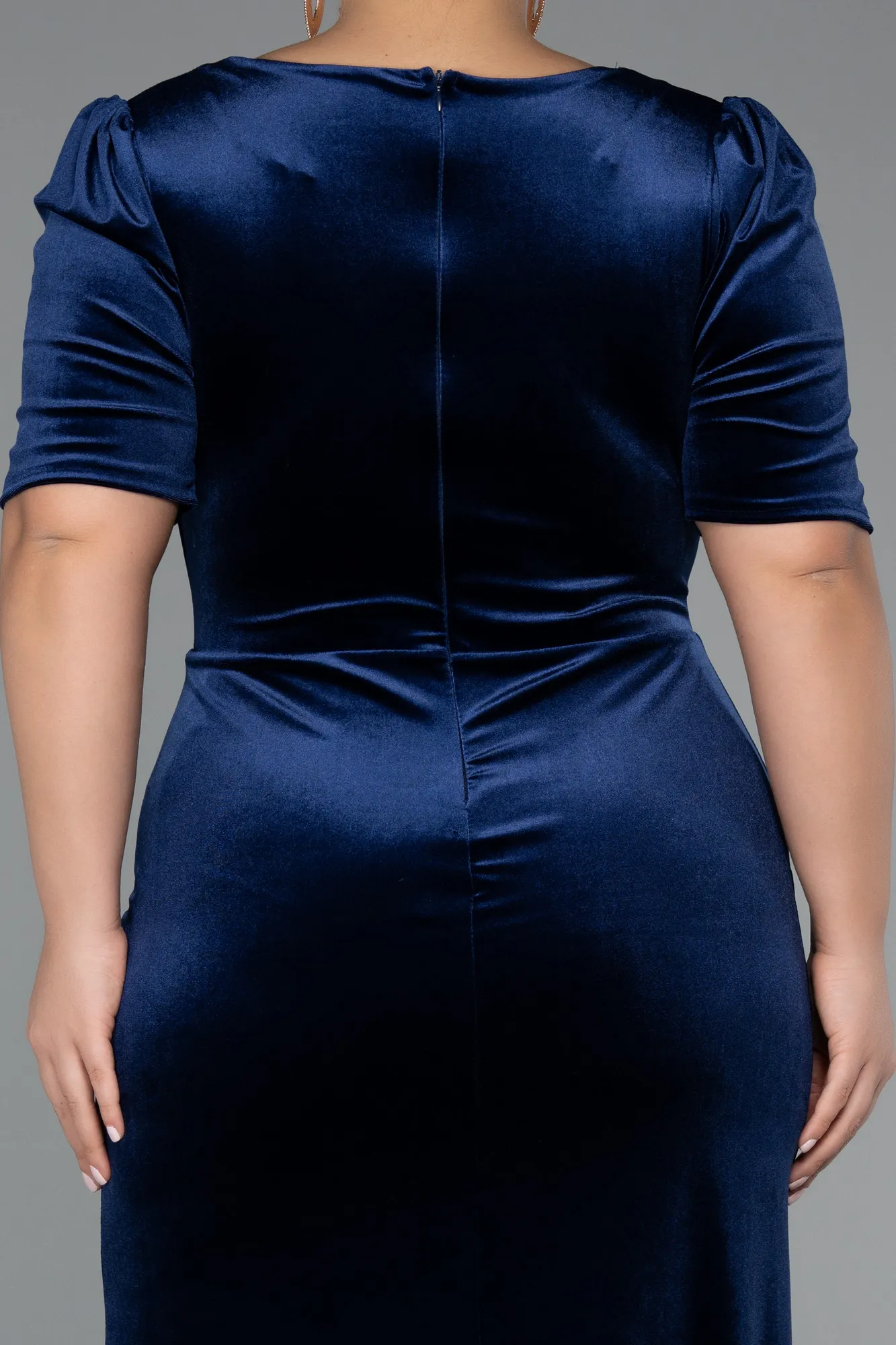 Navy Blue-Long Velvet Velvet Oversized Evening Dress ABU5390