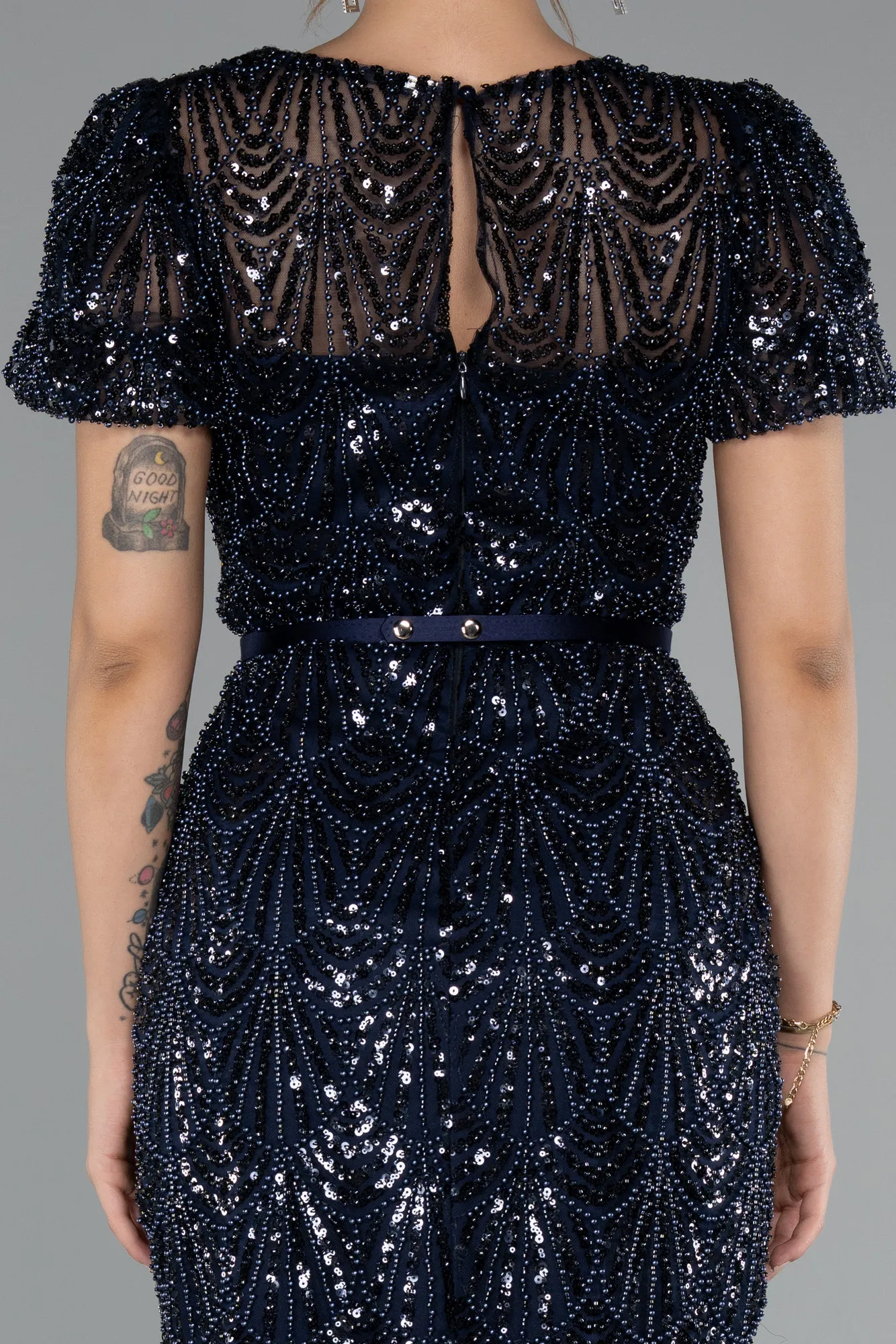 Navy Blue-Midi Beaded Cocktail Dress ABK2412