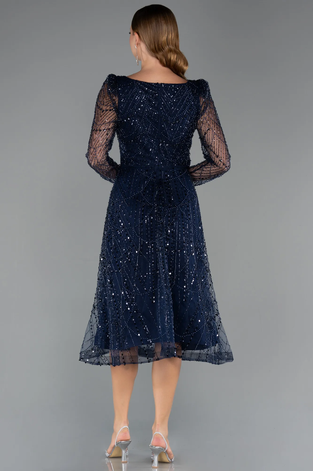 Navy Blue-Midi Beaded Cocktail Dress ABK2469
