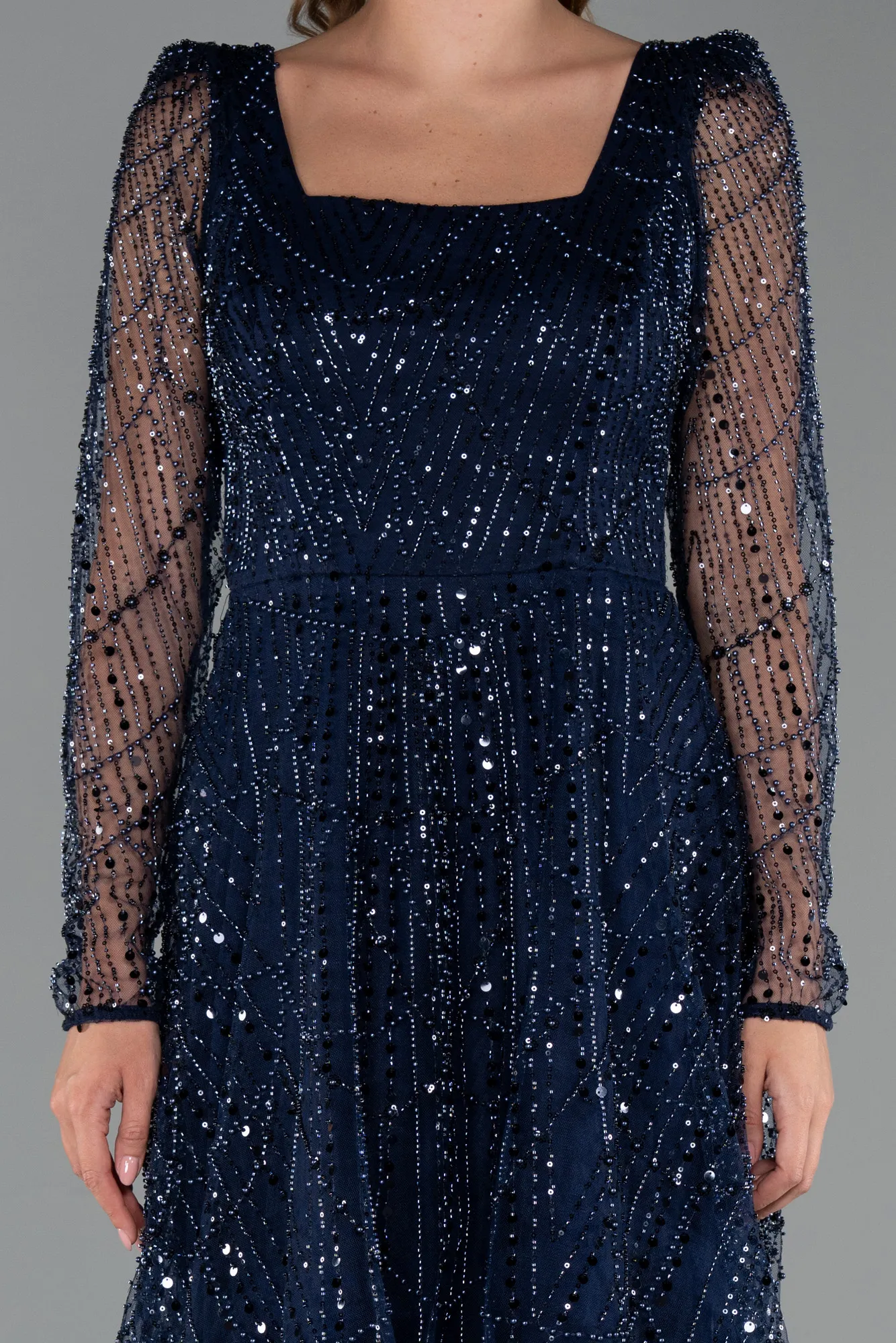 Navy Blue-Midi Beaded Cocktail Dress ABK2469