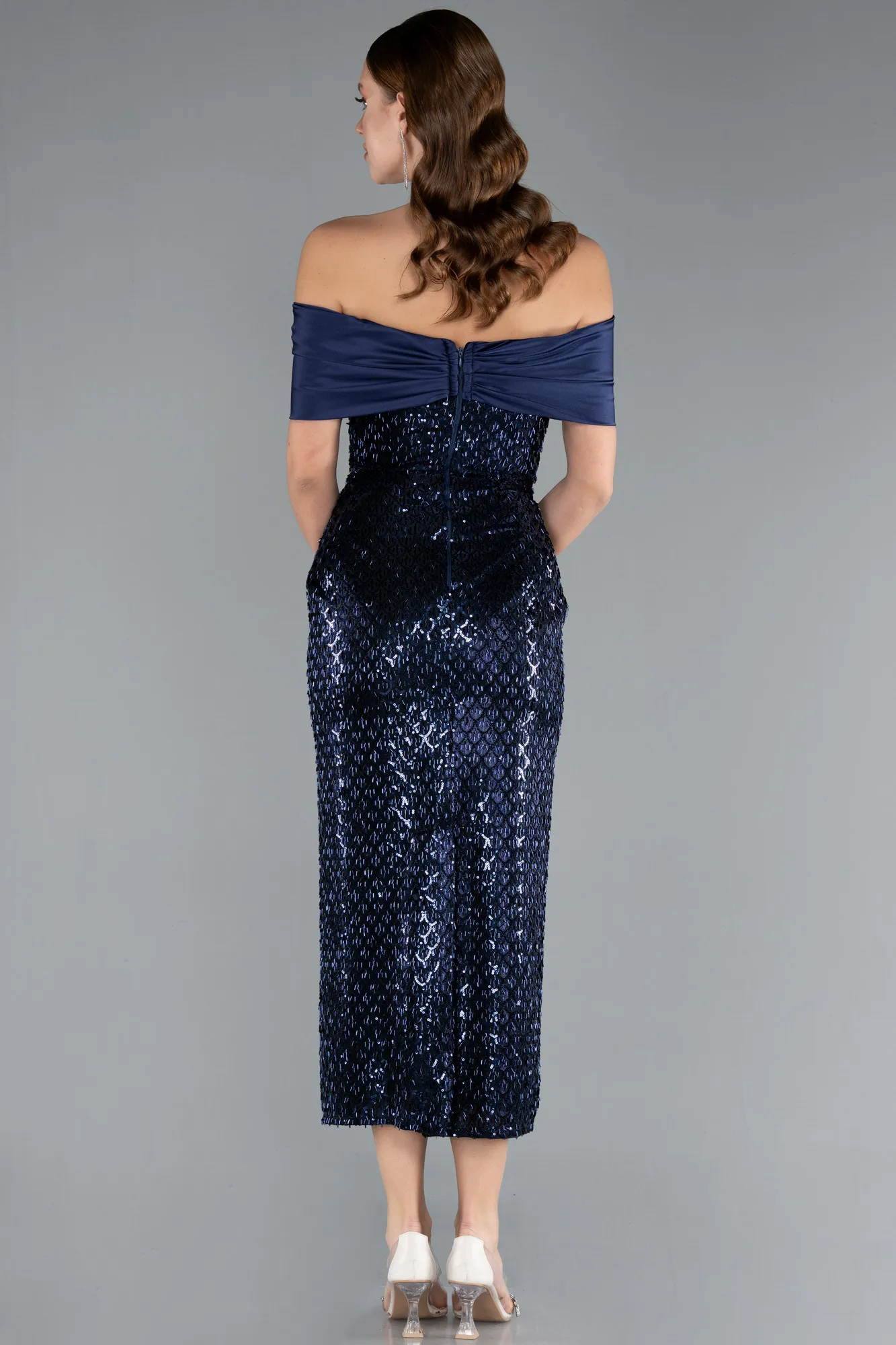 Navy Blue-Midi Beaded Party Dress ABK2336