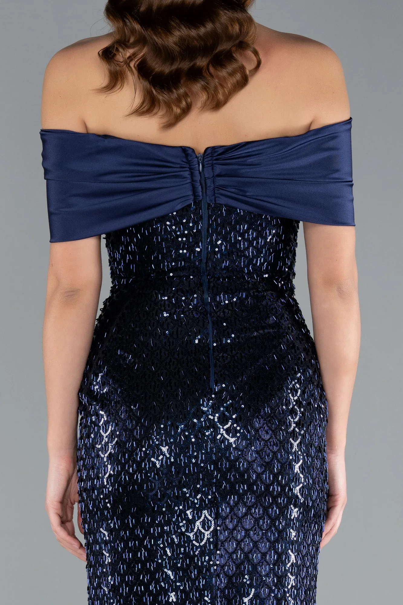 Navy Blue-Midi Beaded Party Dress ABK2336