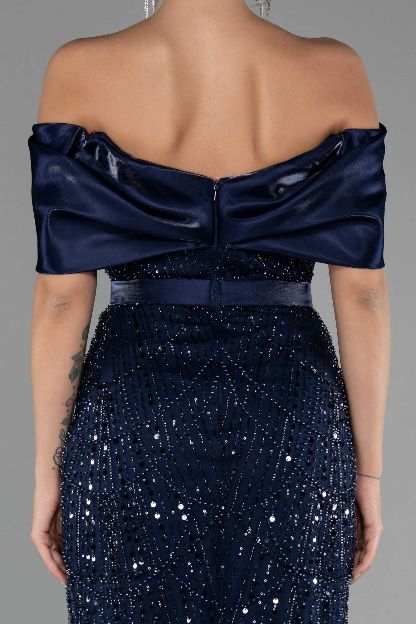 Navy Blue-Midi Beaded Party Dress ABK2453