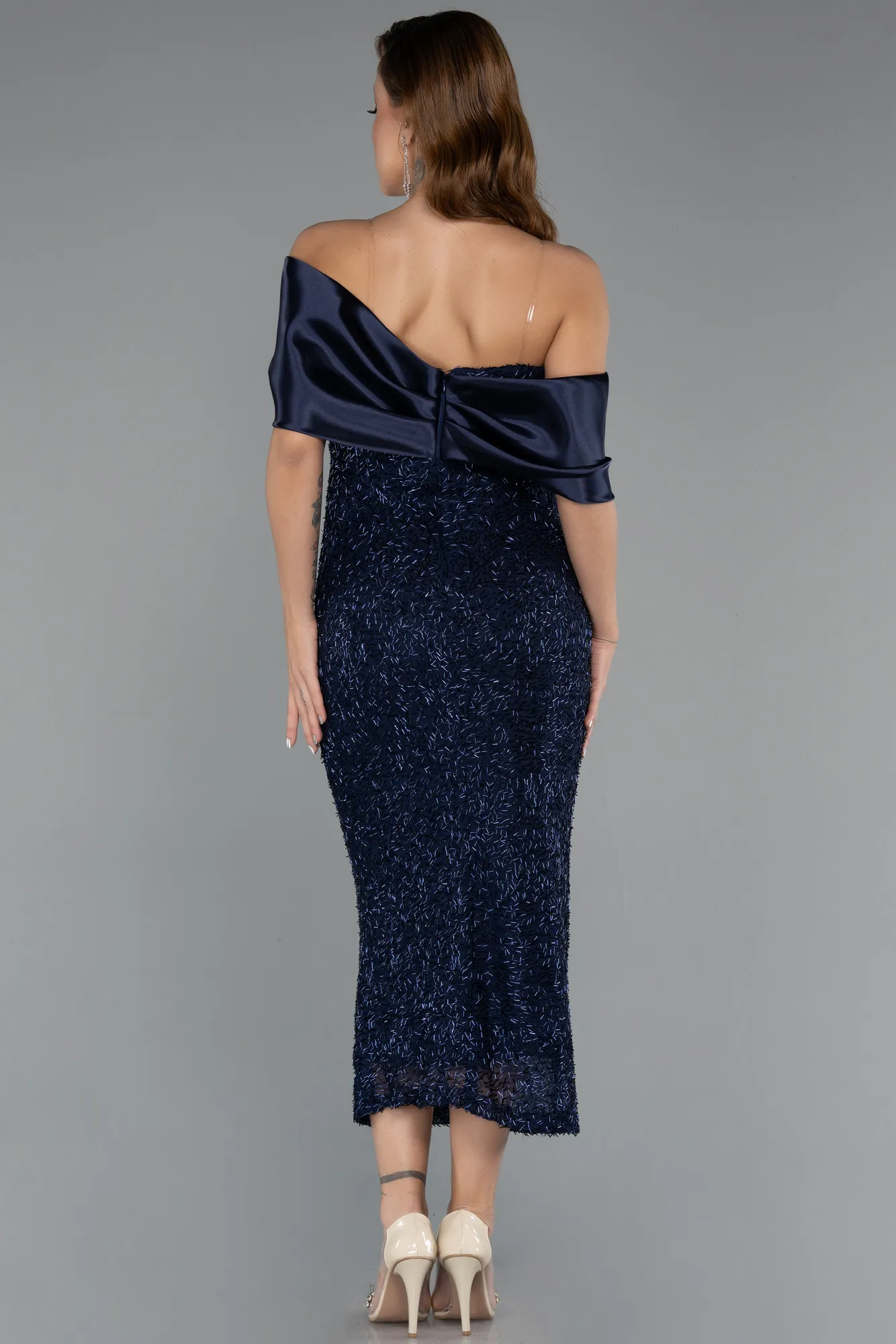 Navy Blue-Midi Beaded Party Dress ABK2461