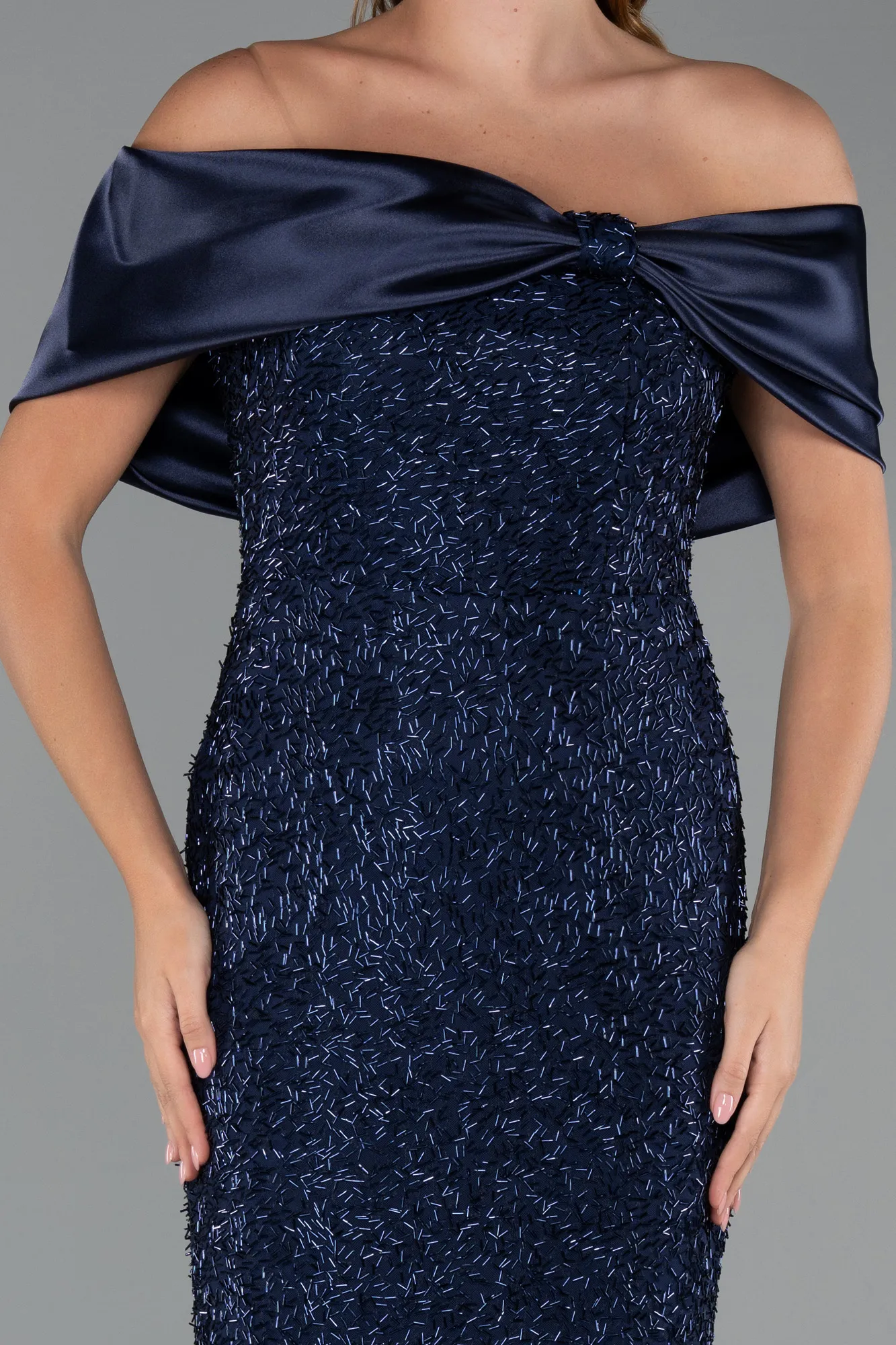 Navy Blue-Midi Beaded Party Dress ABK2461