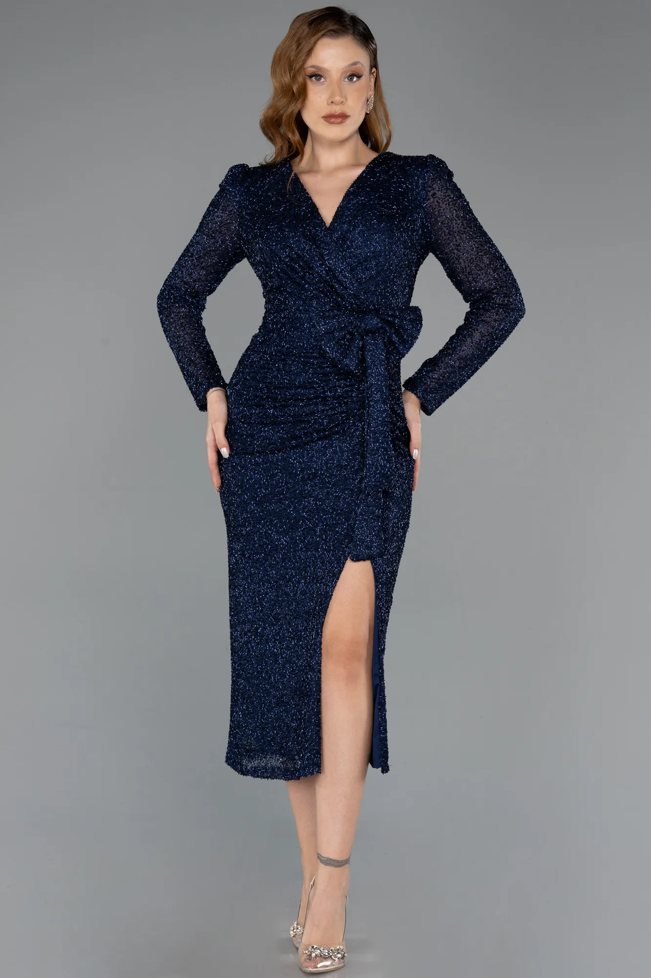 Navy Blue-Midi Beaded Party Dress ABK2466