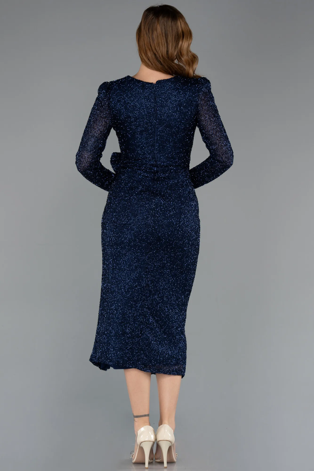 Navy Blue-Midi Beaded Party Dress ABK2466