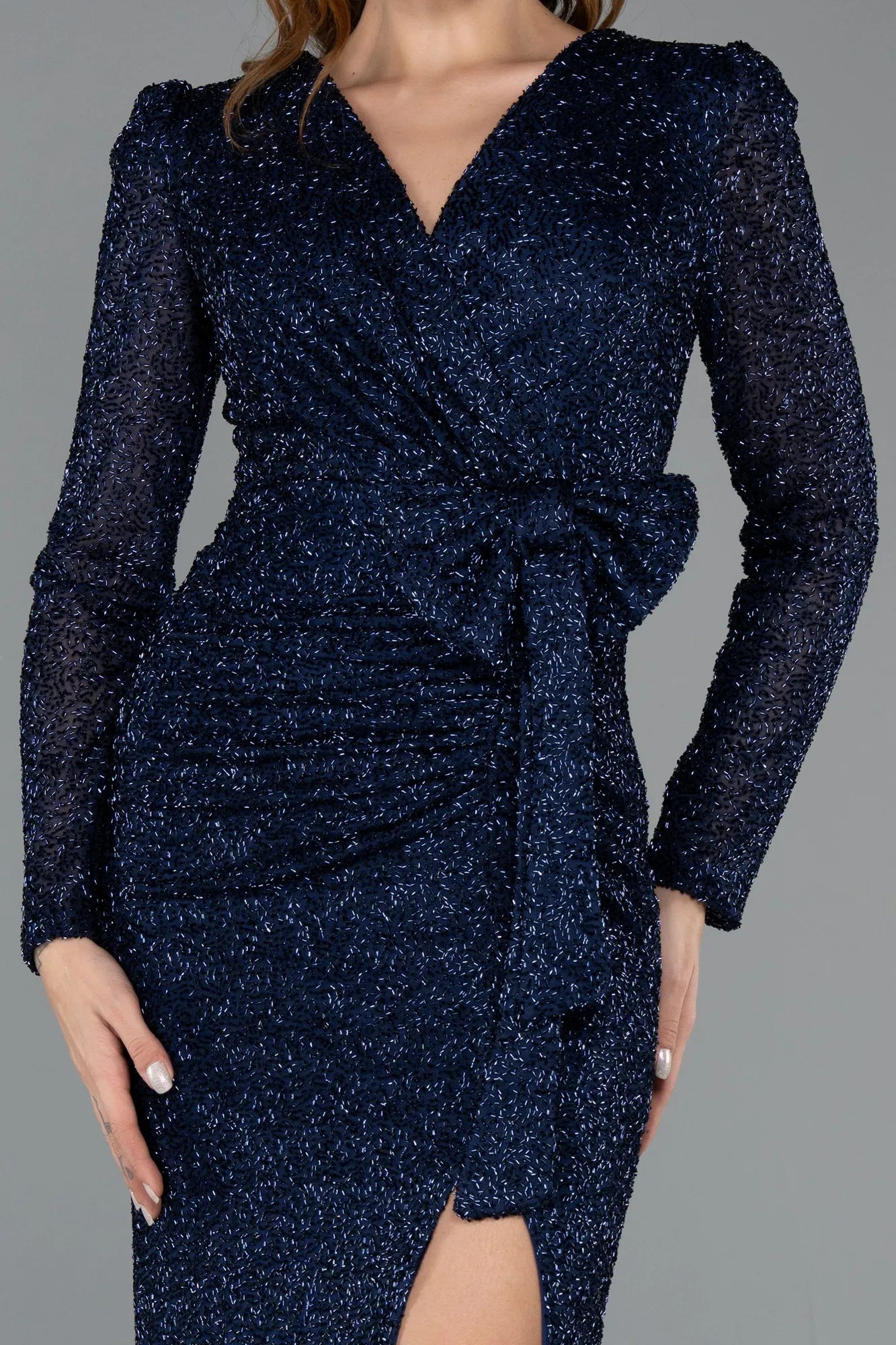 Navy Blue-Midi Beaded Party Dress ABK2466