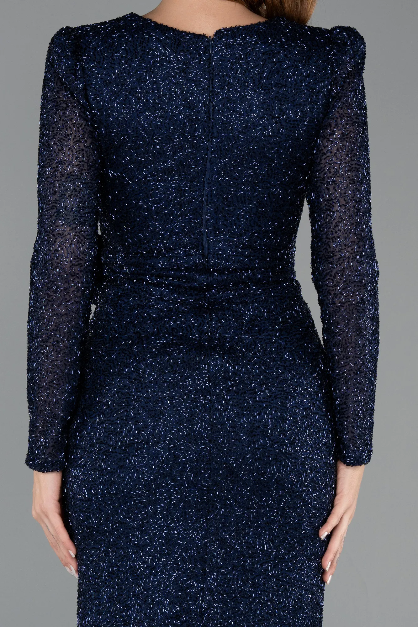 Navy Blue-Midi Beaded Party Dress ABK2466