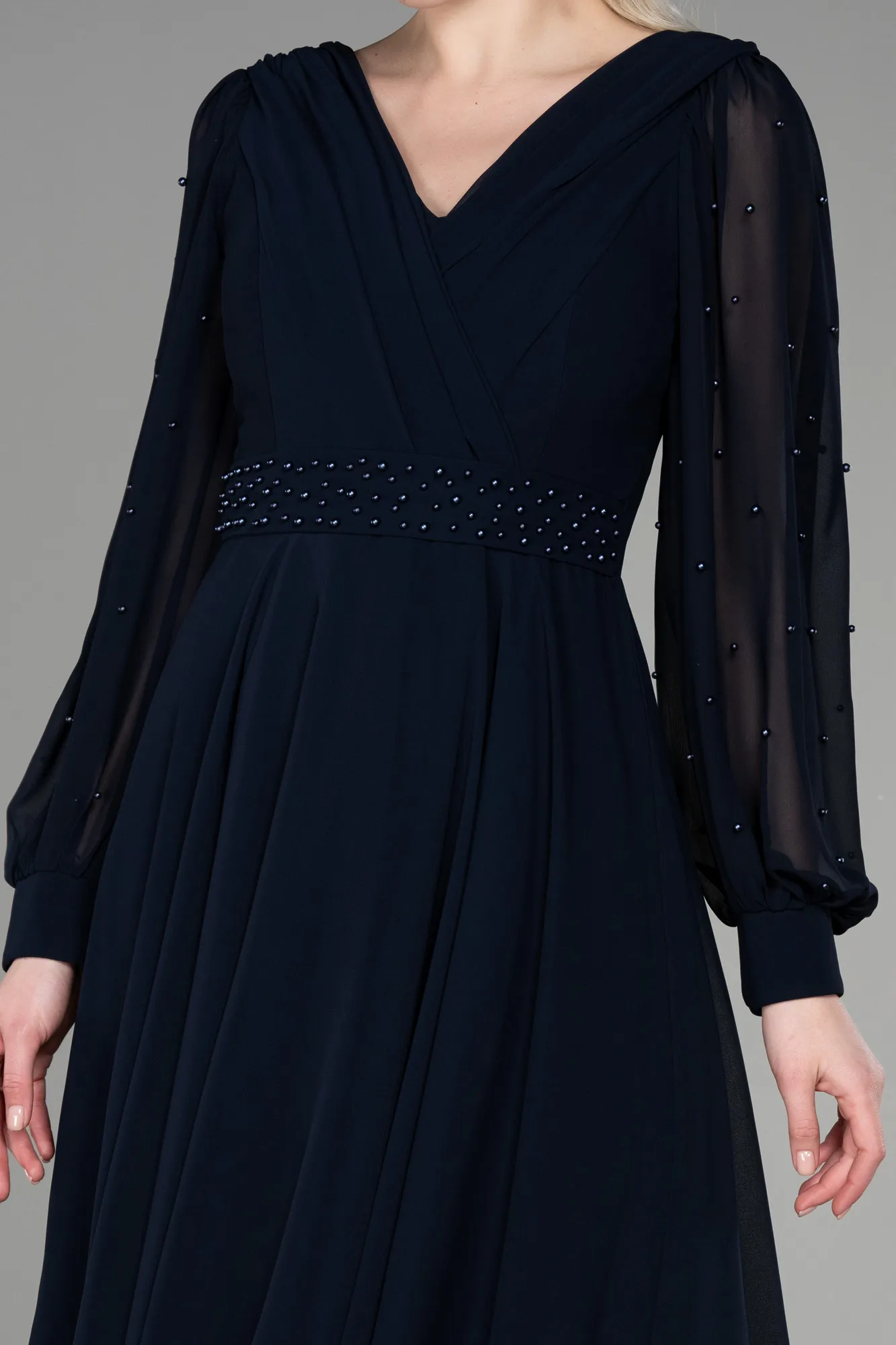 Navy Blue-Midi Chiffon Cocktail Dress ABK1959