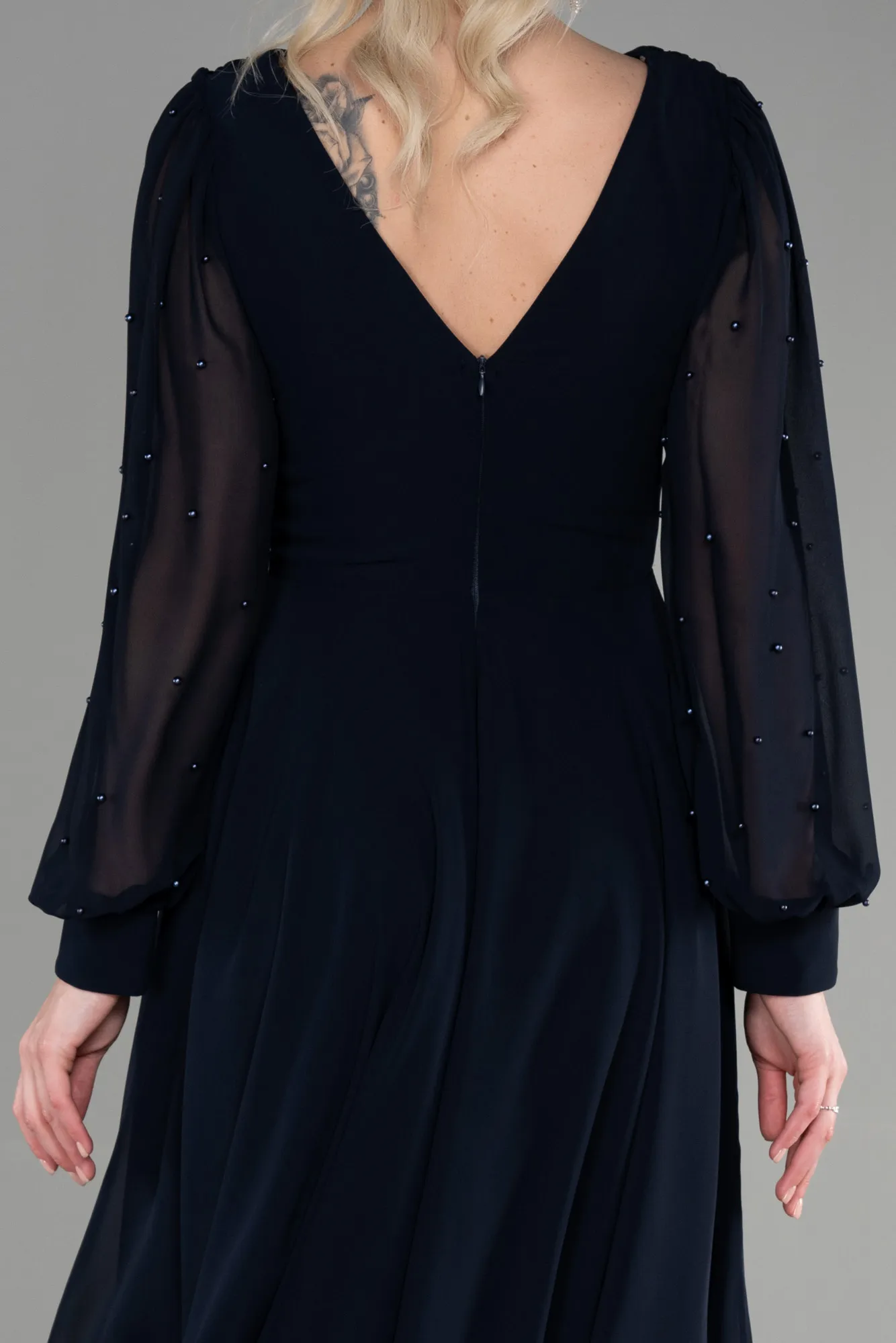 Navy Blue-Midi Chiffon Cocktail Dress ABK1959