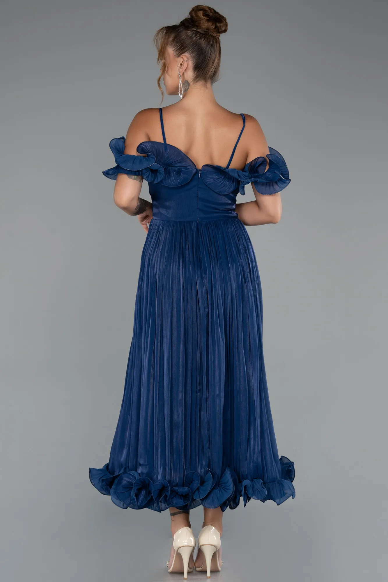Navy Blue-Midi Chiffon Cocktail Dress ABK2425