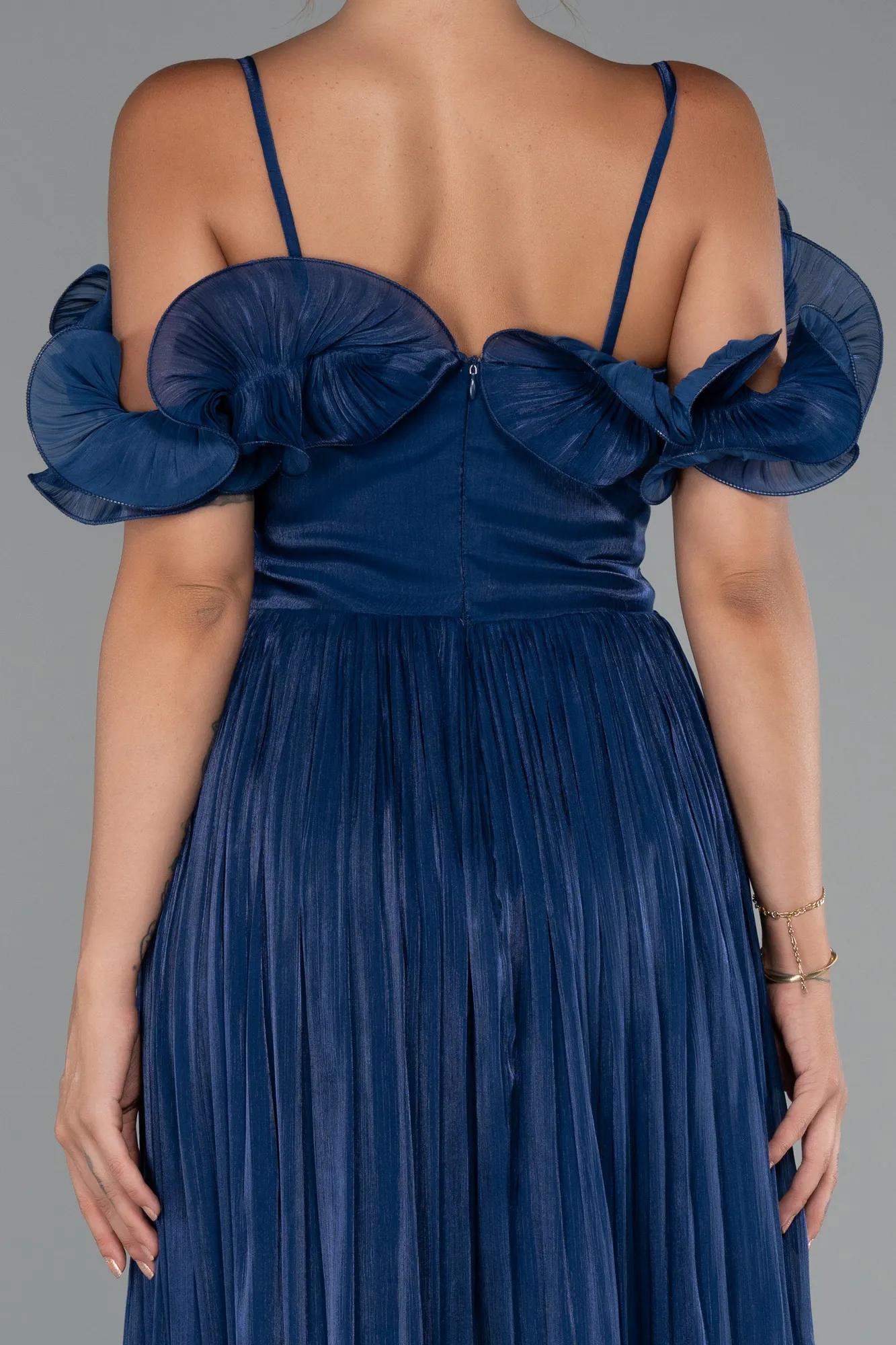 Navy Blue-Midi Chiffon Cocktail Dress ABK2425