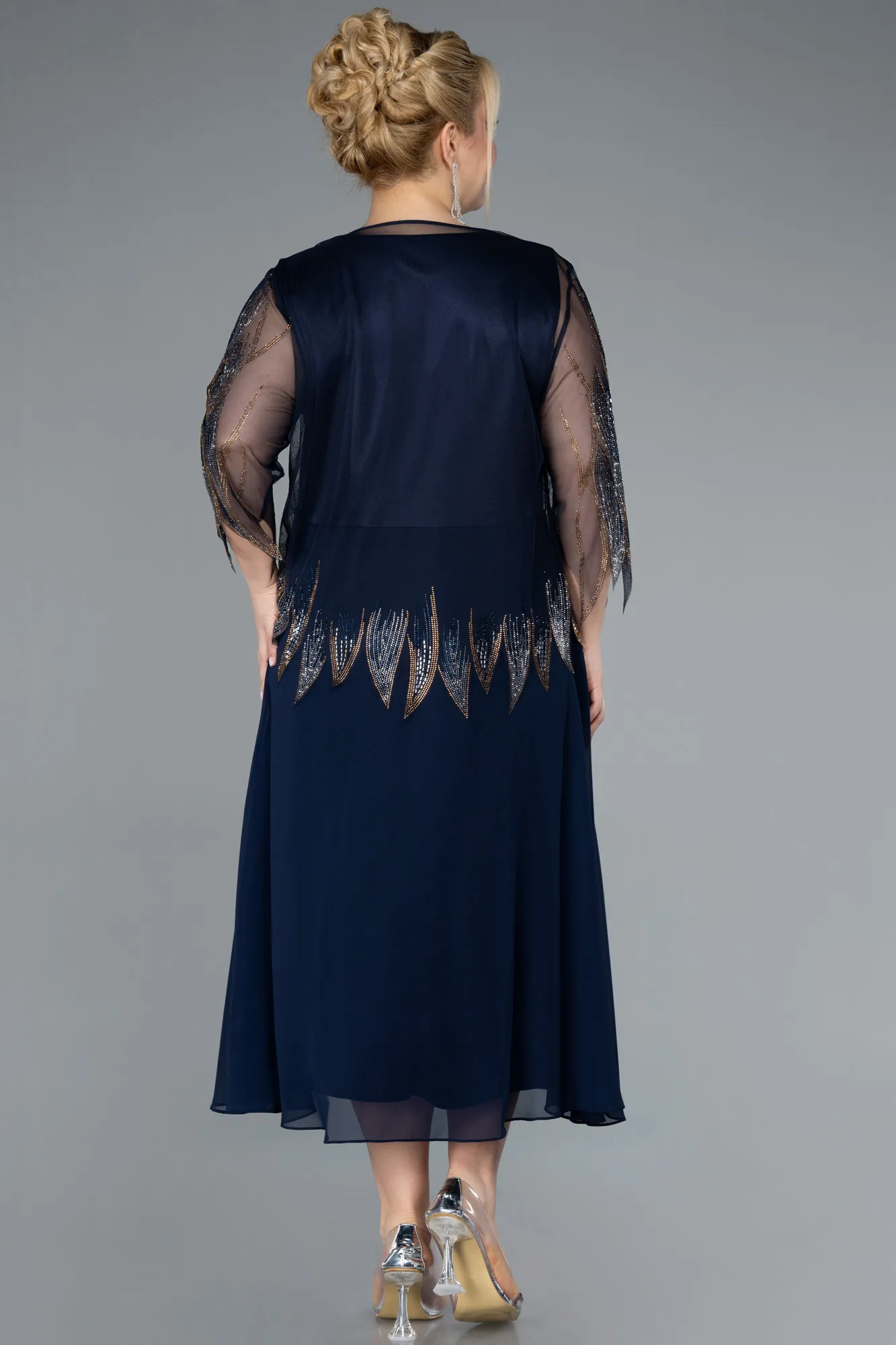 Navy Blue-Midi Chiffon Formal Plus Size Dress ABK2243