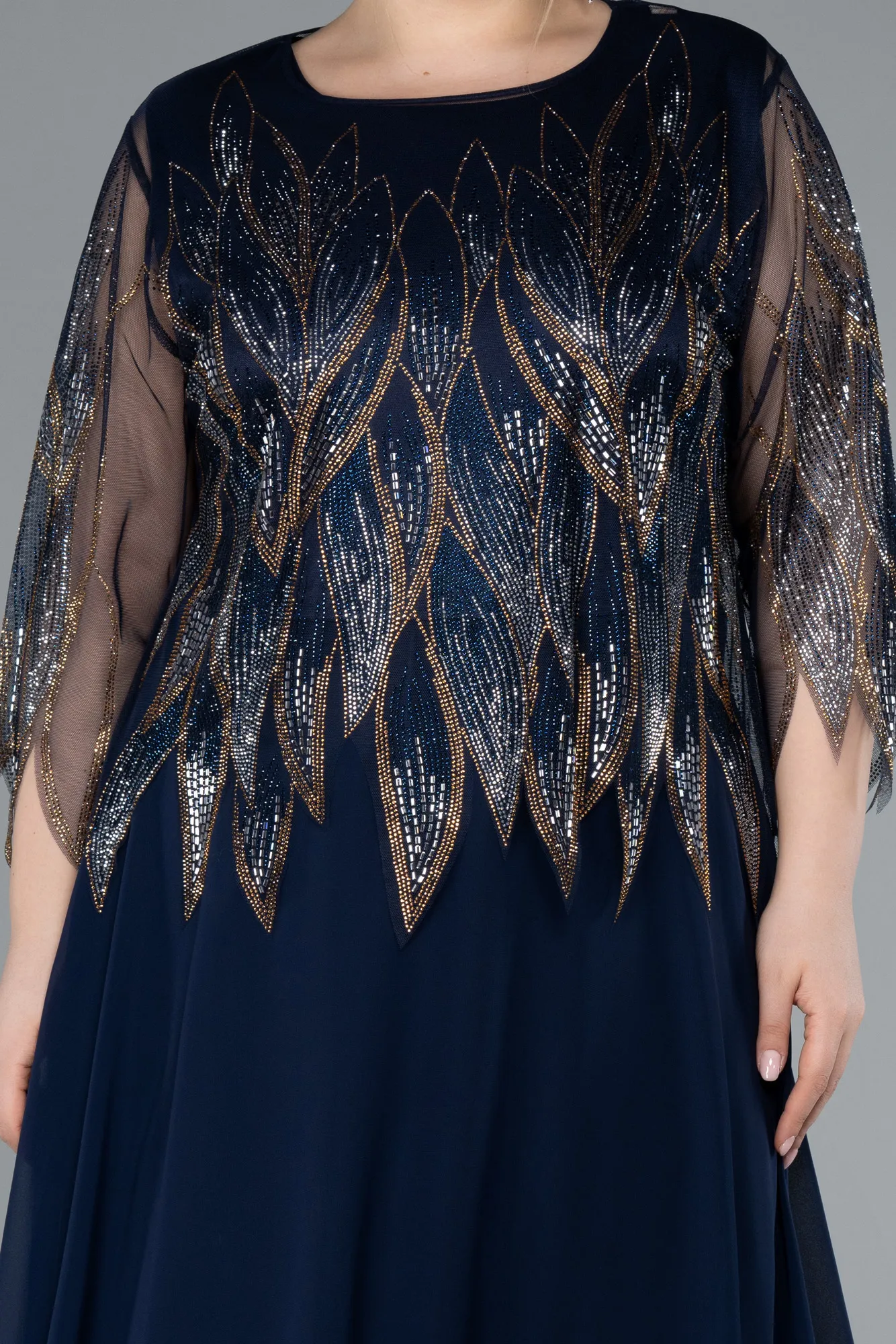 Navy Blue-Midi Chiffon Formal Plus Size Dress ABK2243