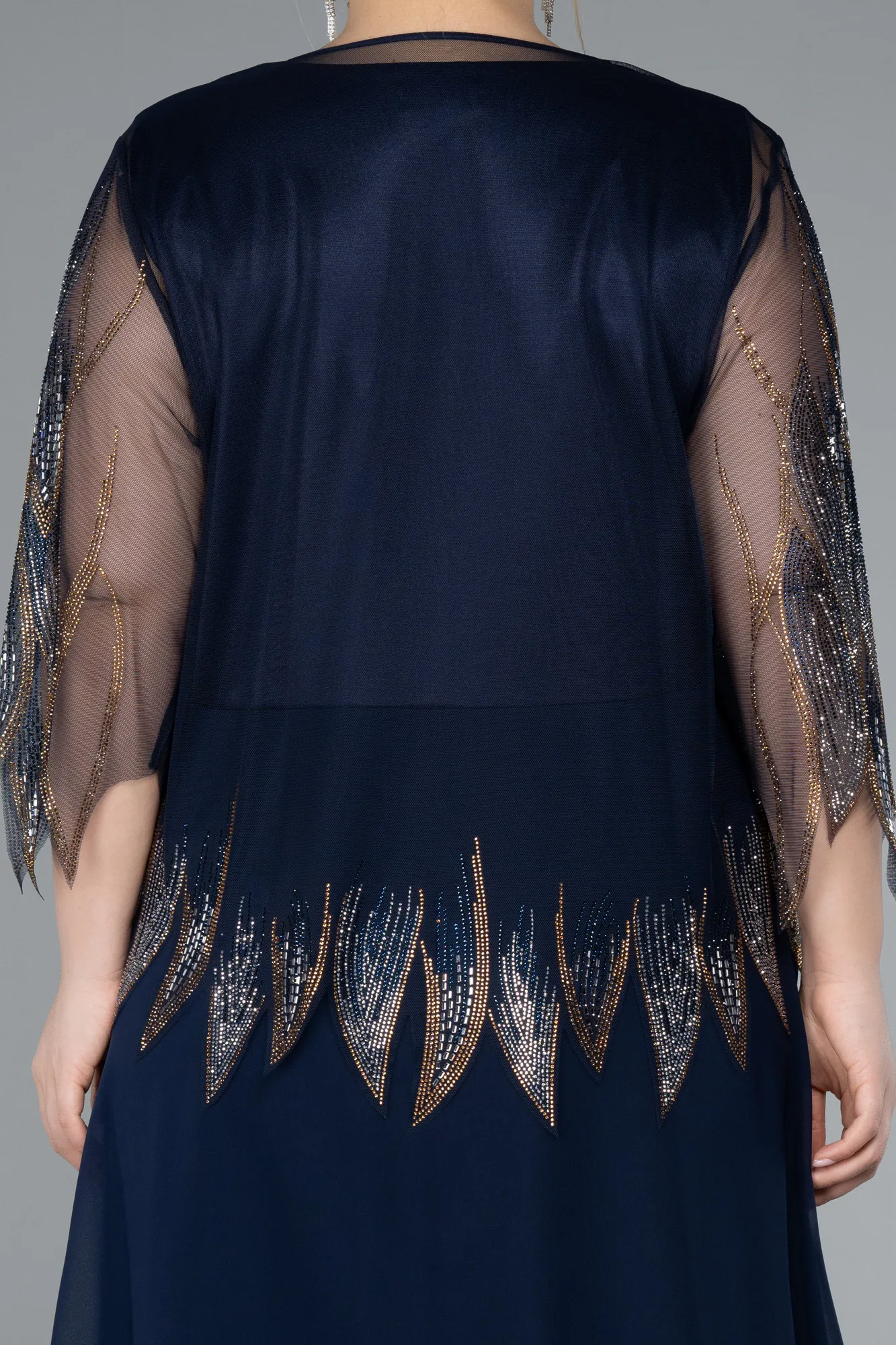 Navy Blue-Midi Chiffon Formal Plus Size Dress ABK2243