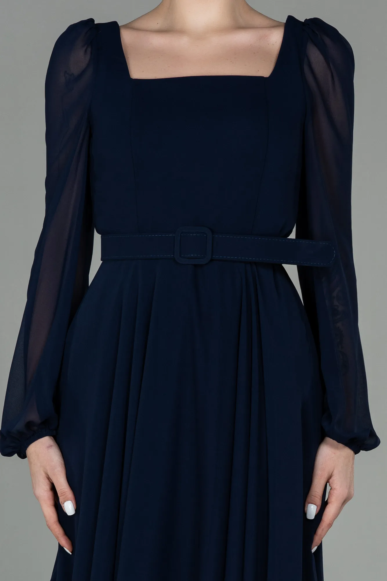 Navy Blue-Midi Chiffon Invitation Dress ABK1441