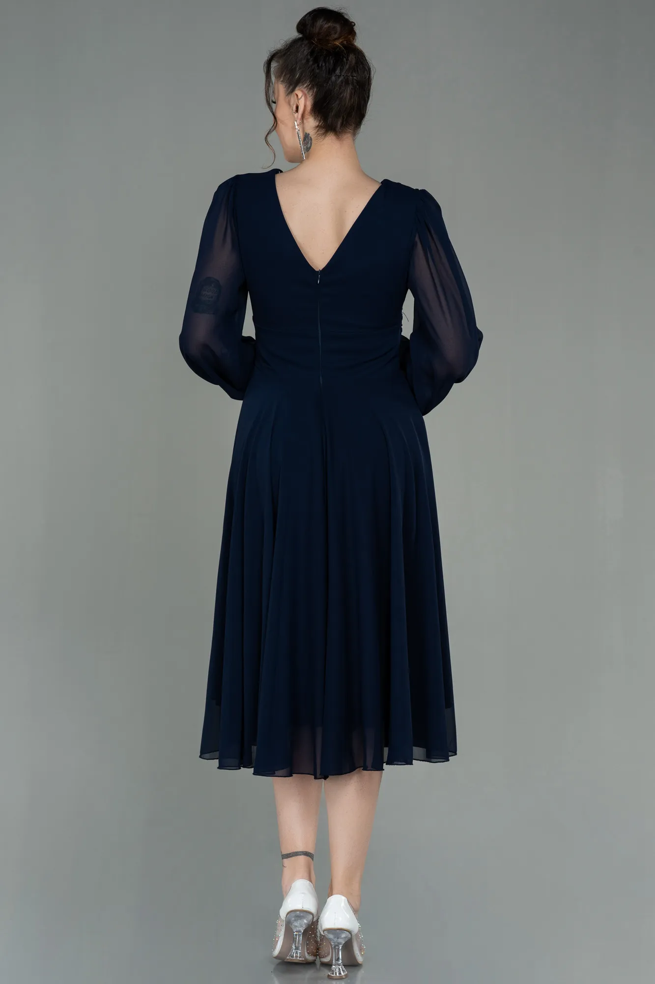 Navy Blue-Midi Chiffon Invitation Dress ABK1667