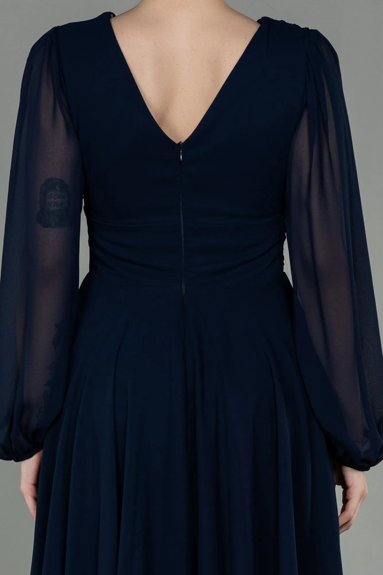 Navy Blue-Midi Chiffon Invitation Dress ABK1667