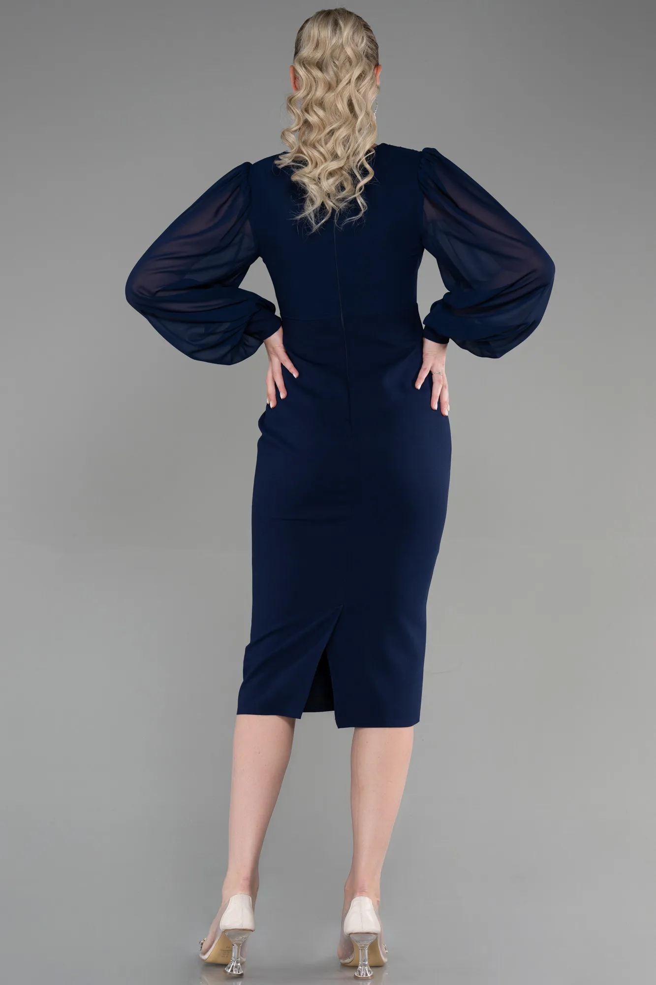 Navy Blue-Midi Chiffon Night Dress ABK1884