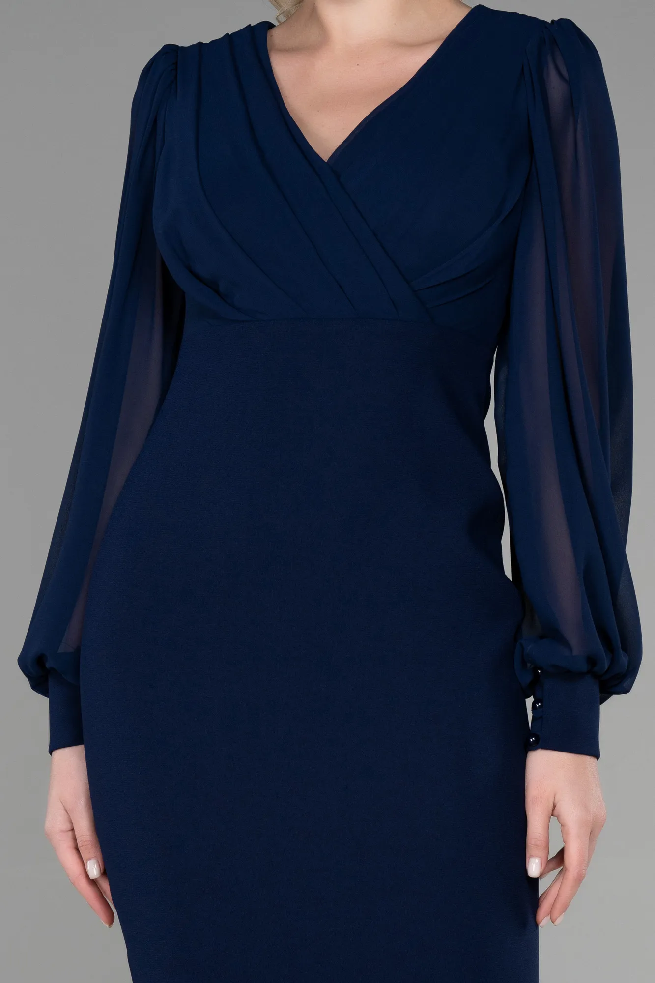 Navy Blue-Midi Chiffon Night Dress ABK1884