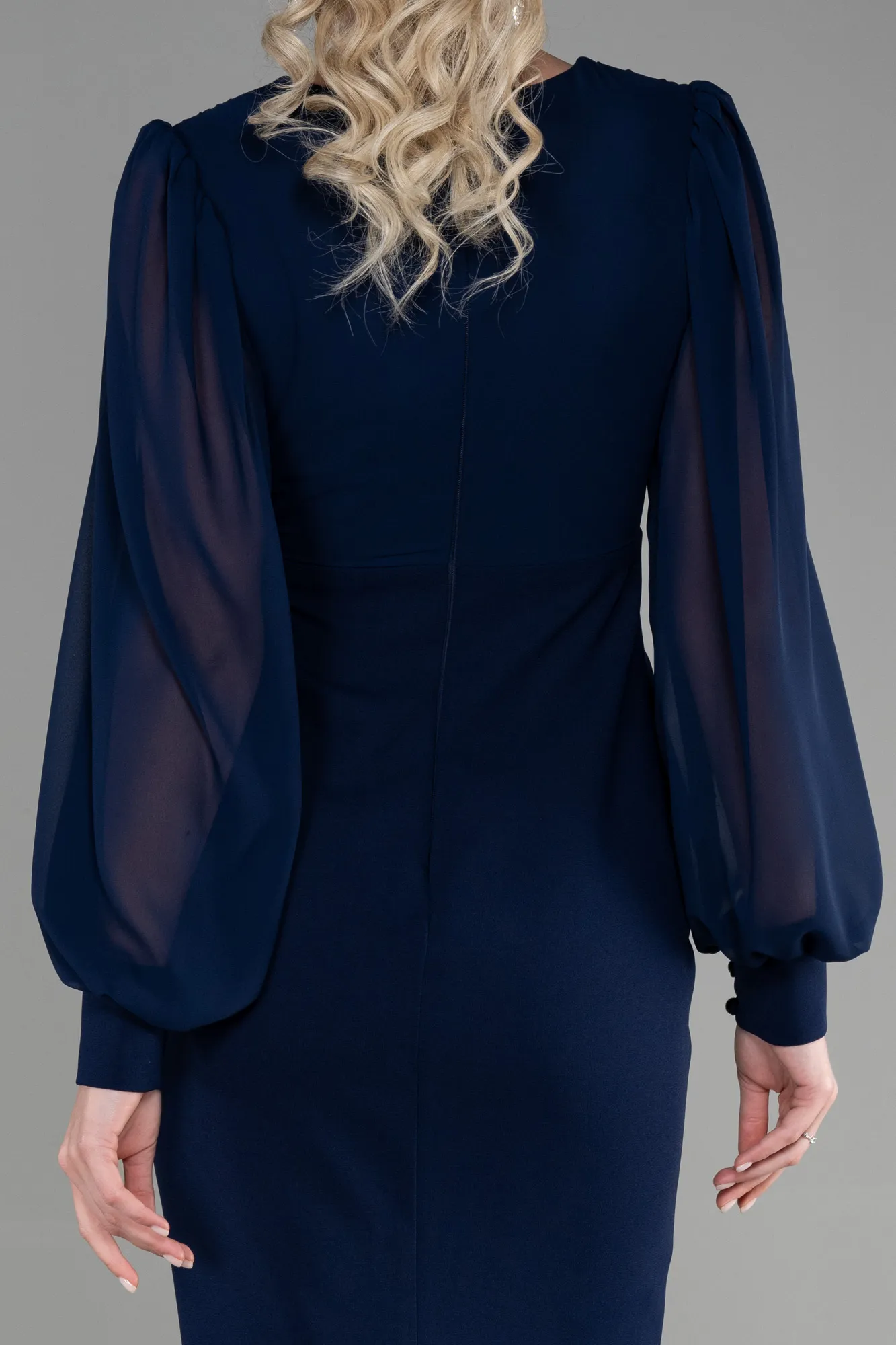 Navy Blue-Midi Chiffon Night Dress ABK1884