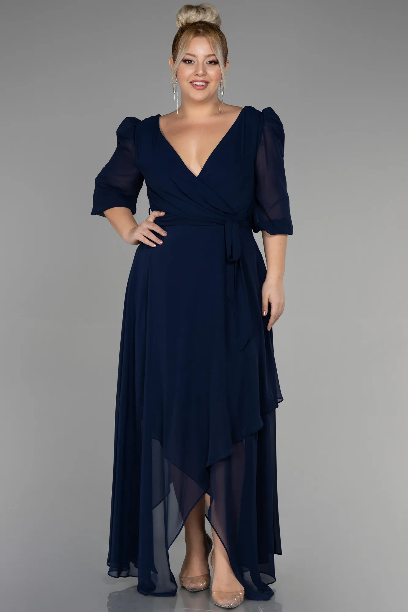 Navy Blue-Midi Chiffon Oversized Evening Dress ABK1083
