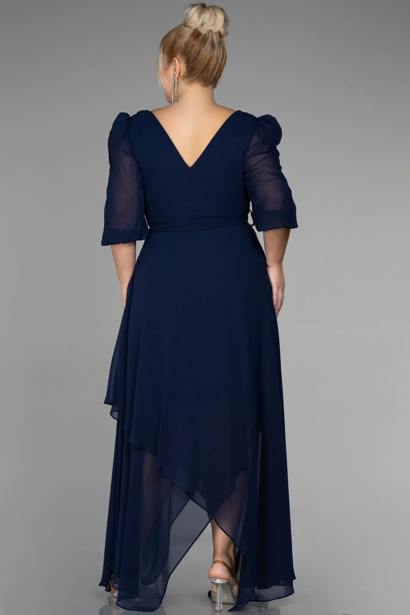 Navy Blue-Midi Chiffon Oversized Evening Dress ABK1083