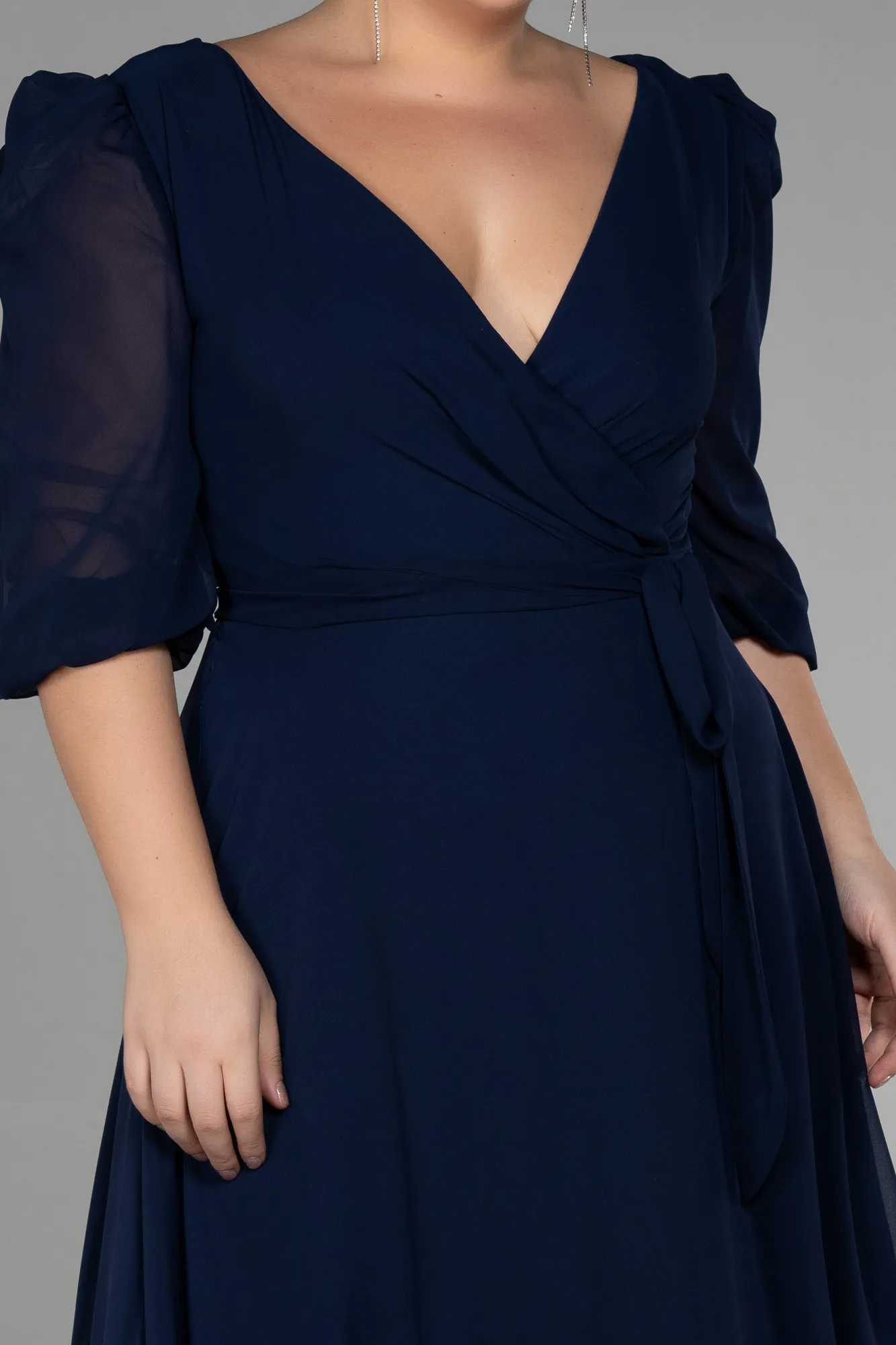 Navy Blue-Midi Chiffon Oversized Evening Dress ABK1083