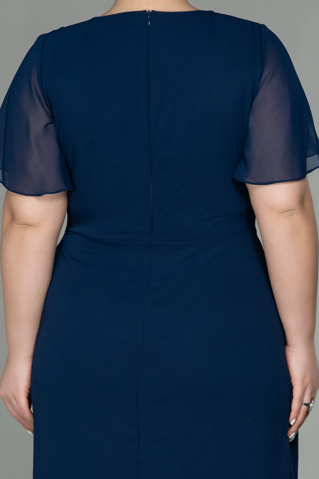 Navy Blue-Midi Chiffon Plus Size Evening Dress ABK1660