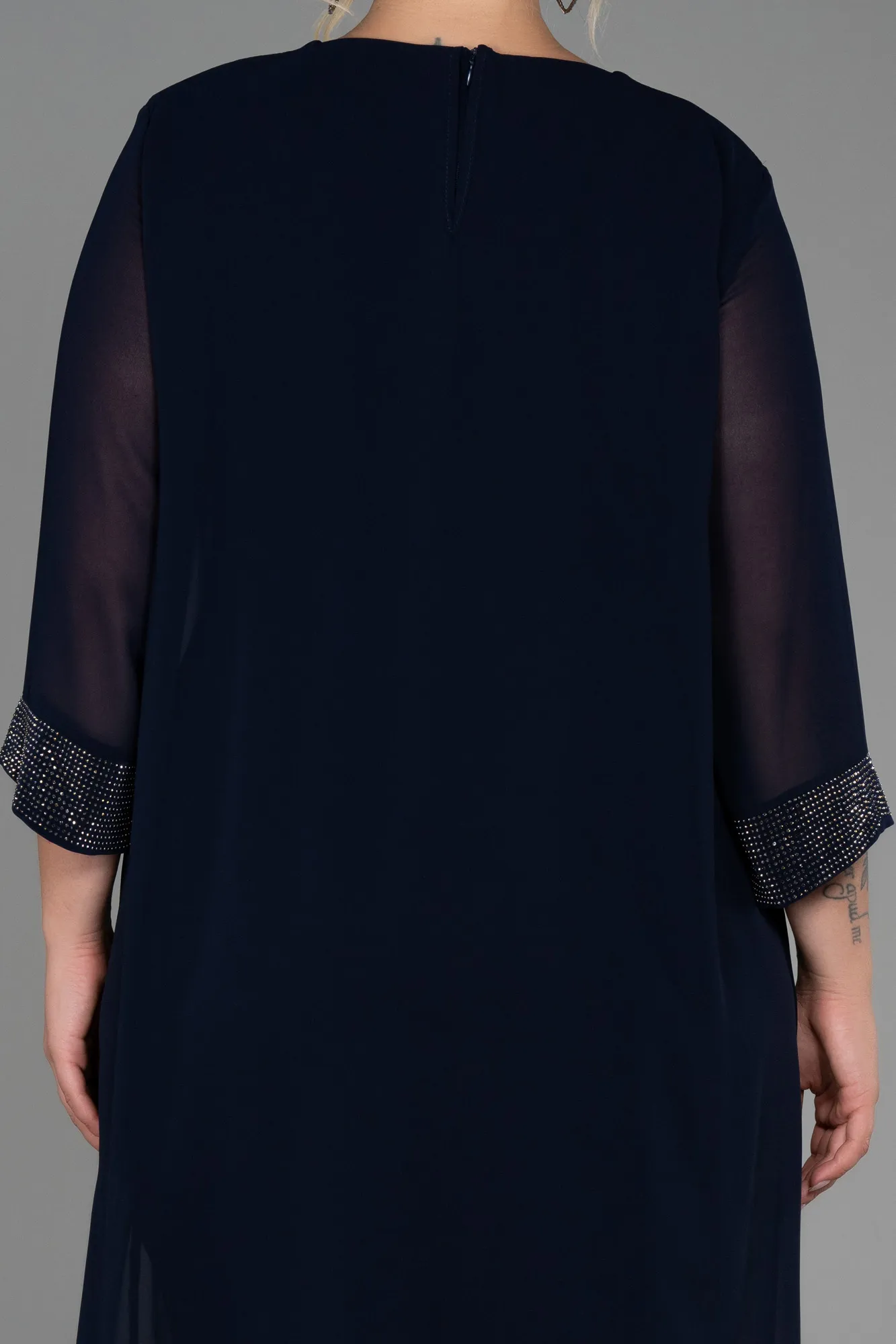 Navy Blue-Midi Chiffon Plus Size Evening Dress ABK1803