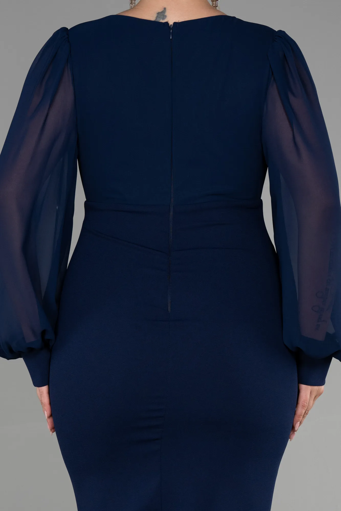 Navy Blue-Midi Chiffon Plus Size Evening Dress ABK1885