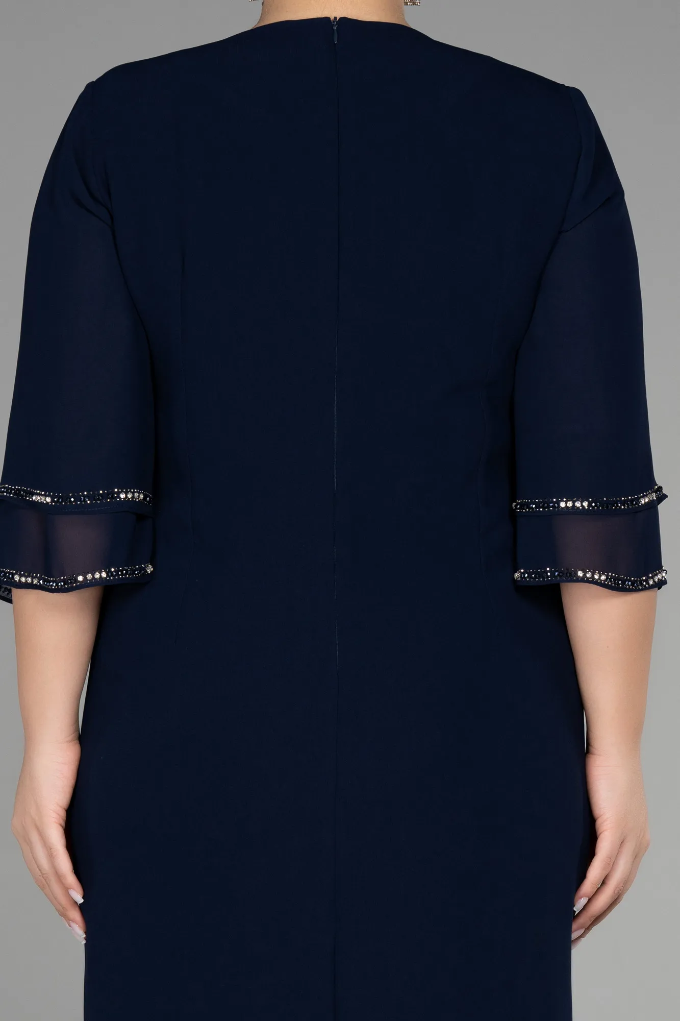 Navy Blue-Midi Chiffon Plus Size Evening Dress ABK1907