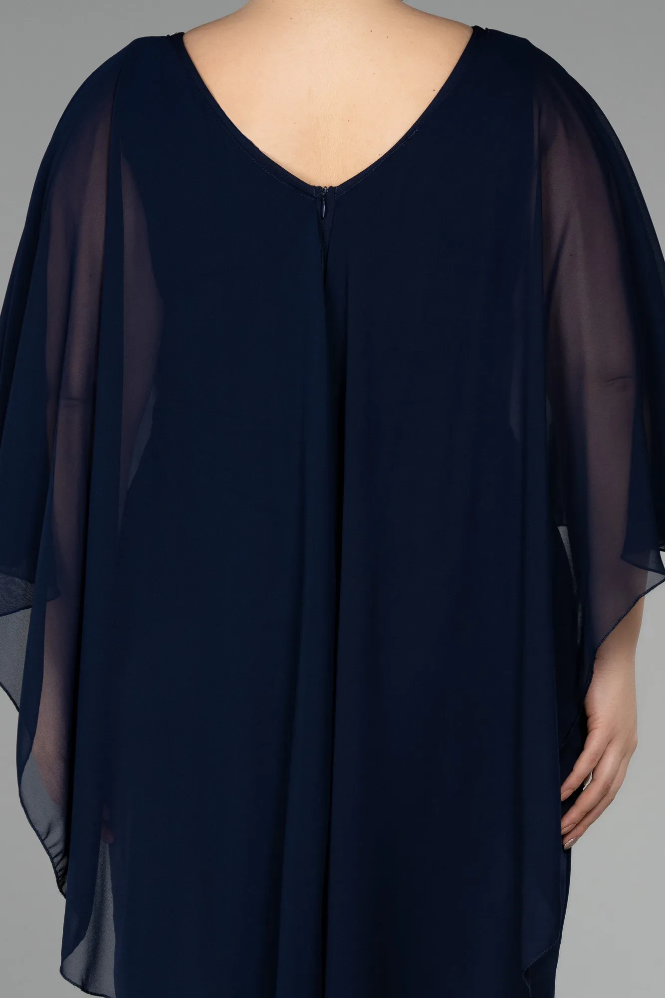 Navy Blue-Midi Chiffon Plus Size Evening Dress ABK1924