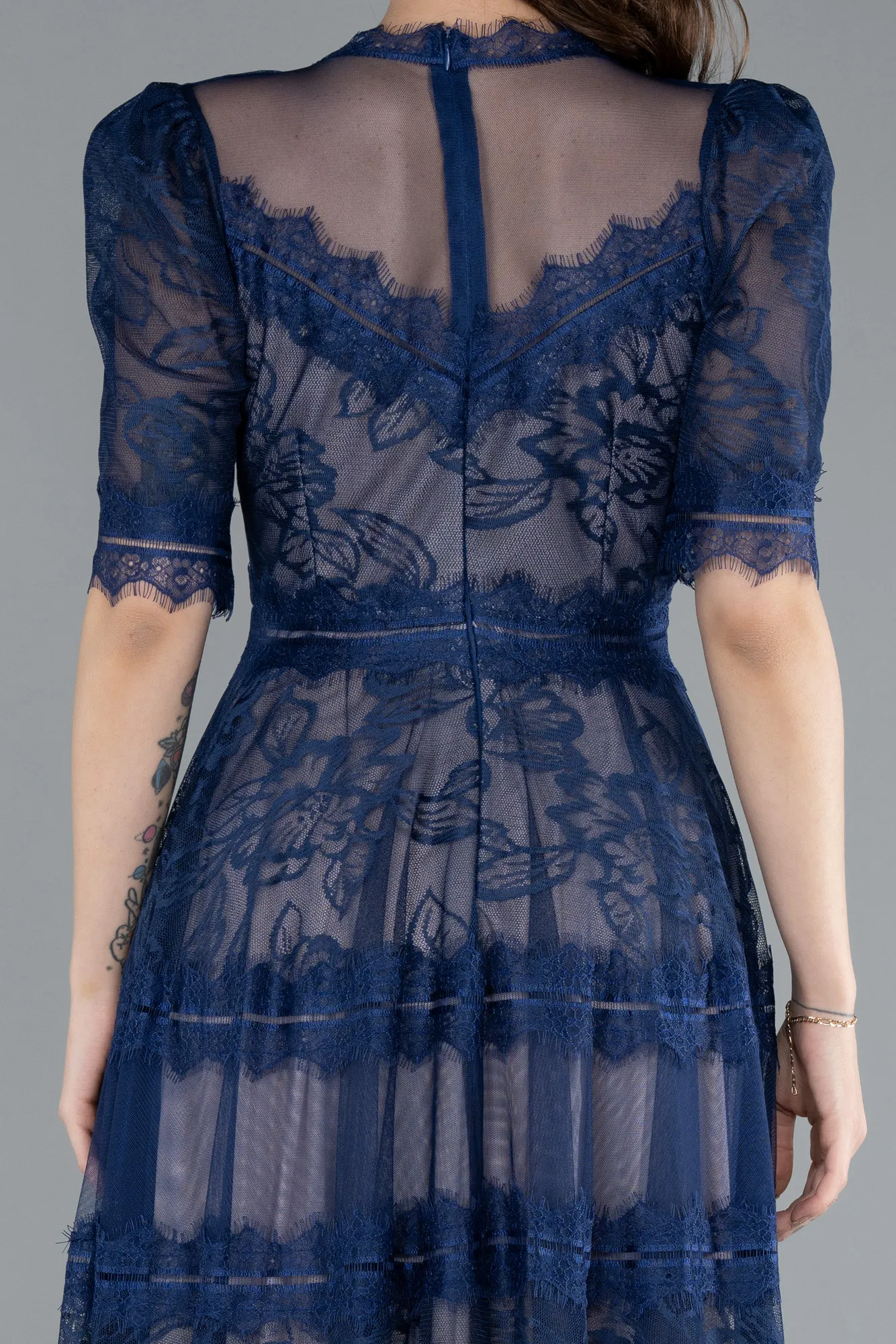 Navy Blue-Midi Dantelle Night Dress ABK1388