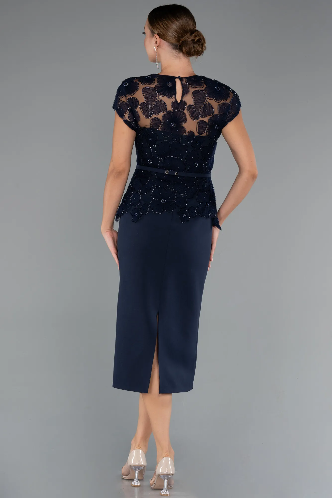 Navy Blue-Midi Dantelle Party Dress ABK2427