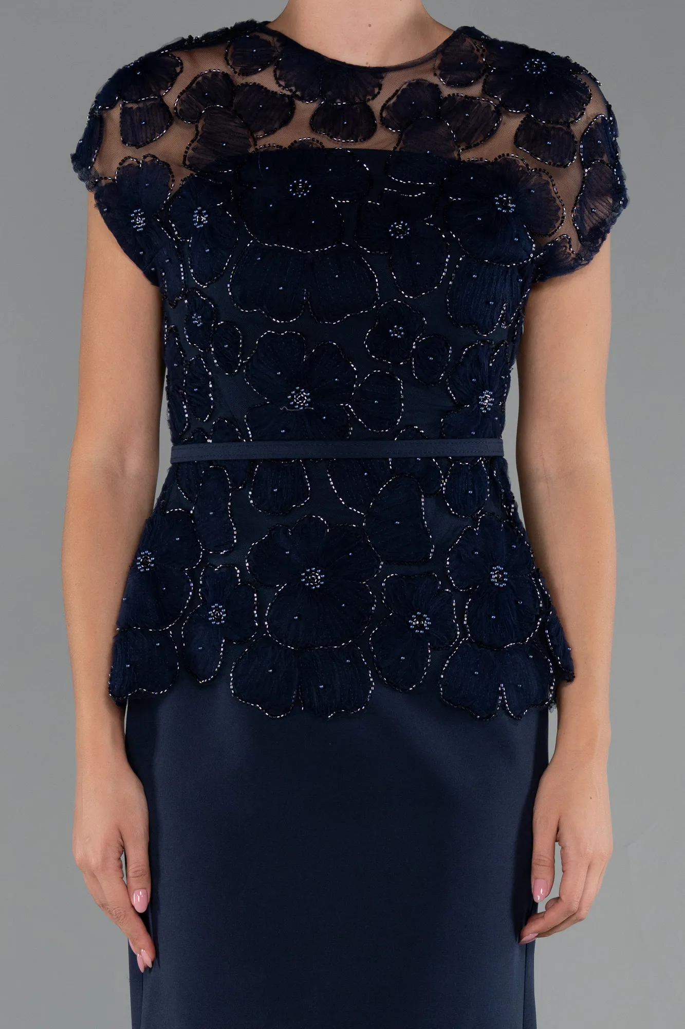 Navy Blue-Midi Dantelle Party Dress ABK2427