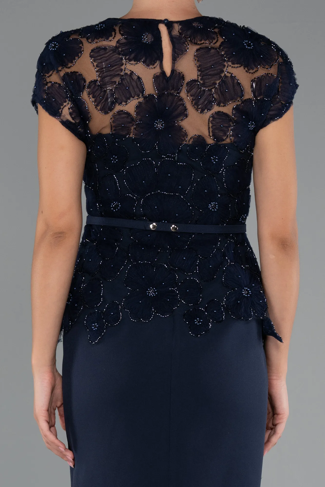 Navy Blue-Midi Dantelle Party Dress ABK2427