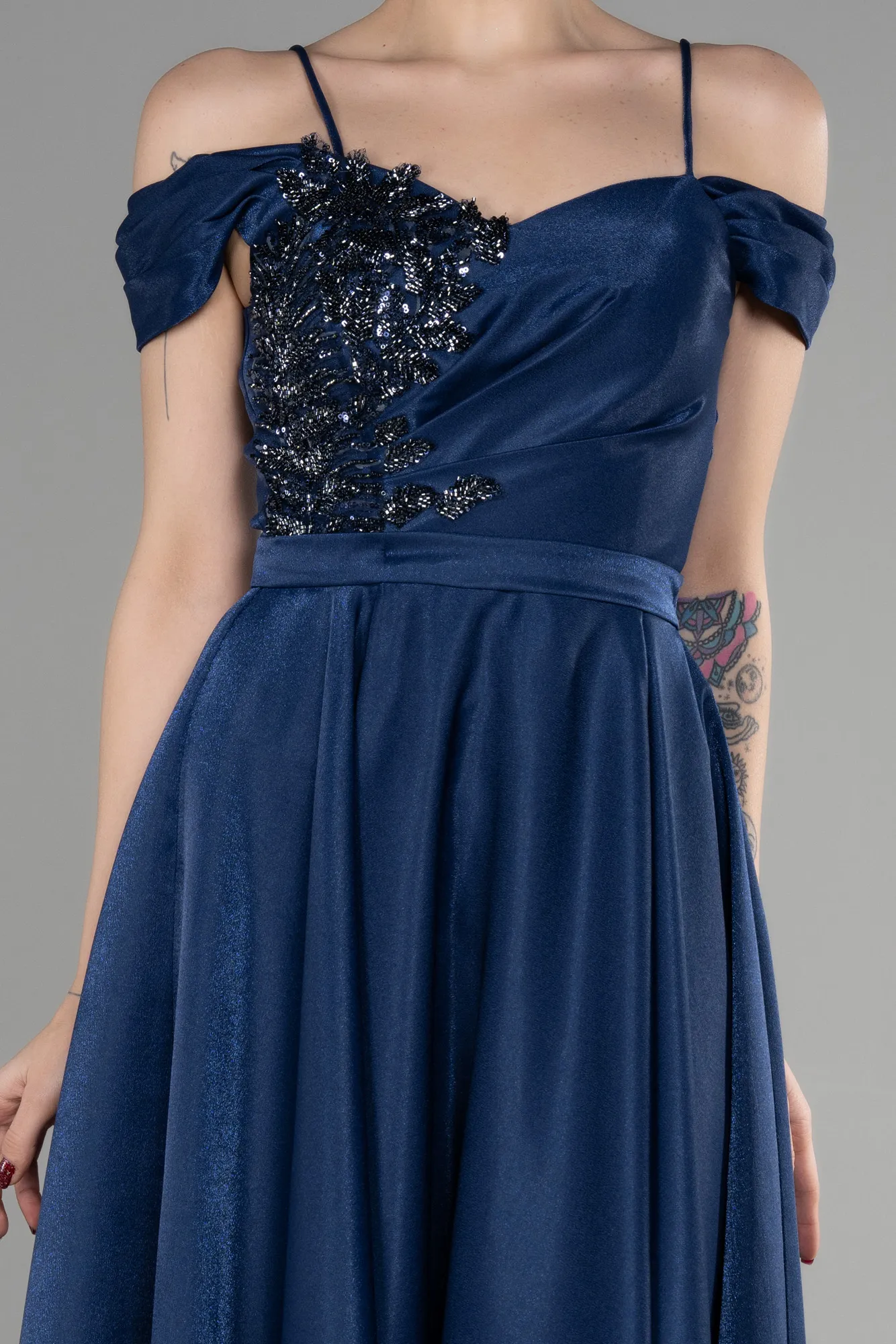 Navy Blue-Midi Evening Dress ABK1946
