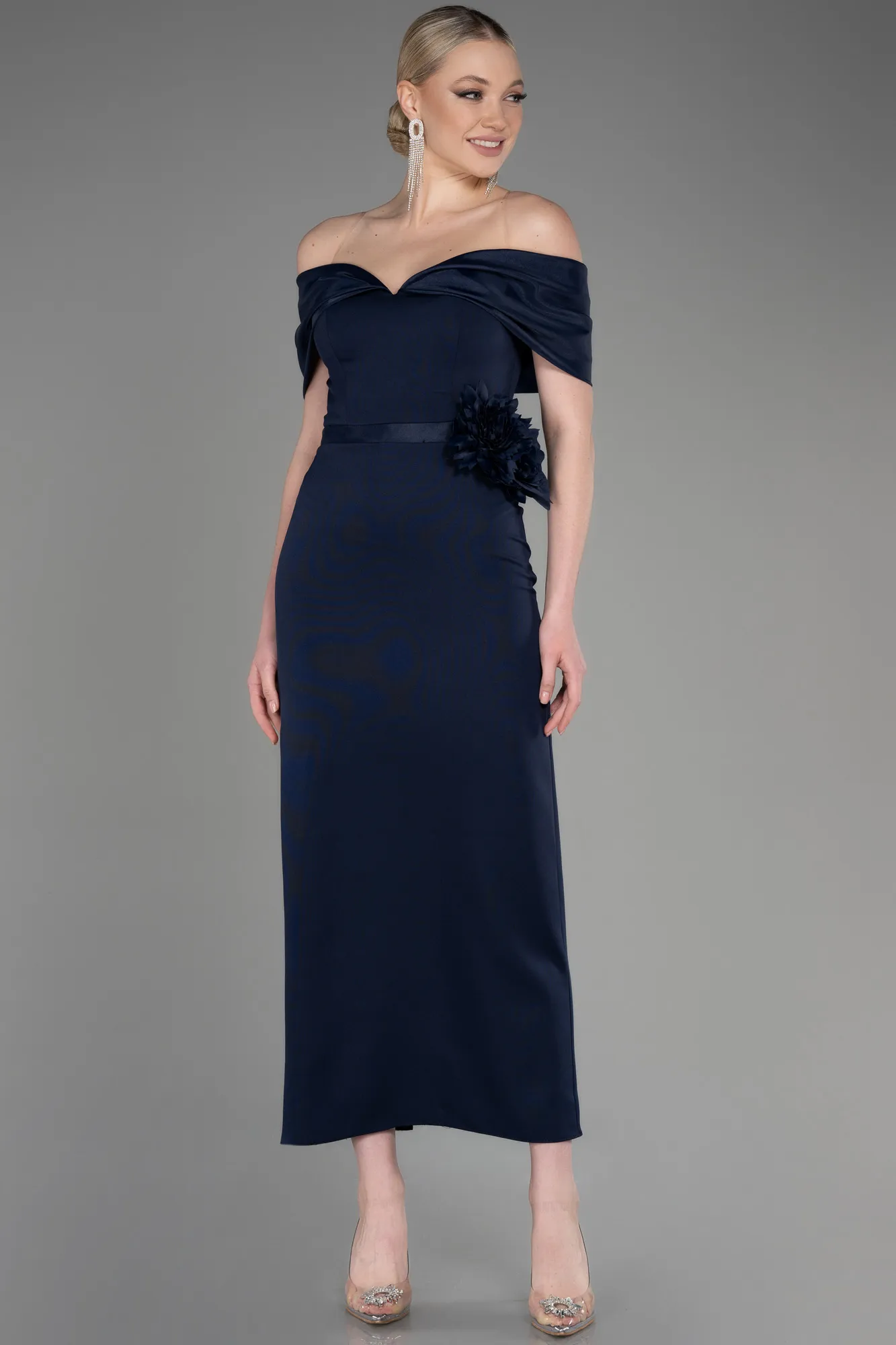 Navy Blue-Midi Evening Dress ABK2014
