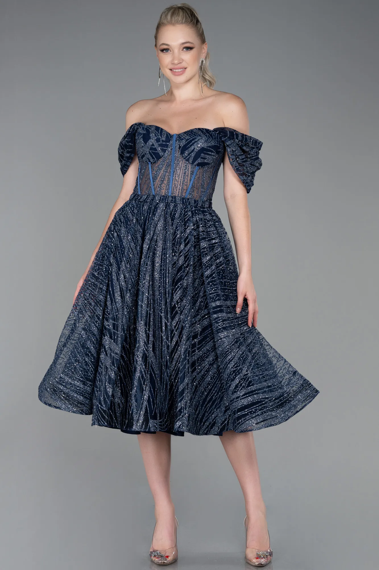 Navy Blue-Midi Invitation Dress ABK1810