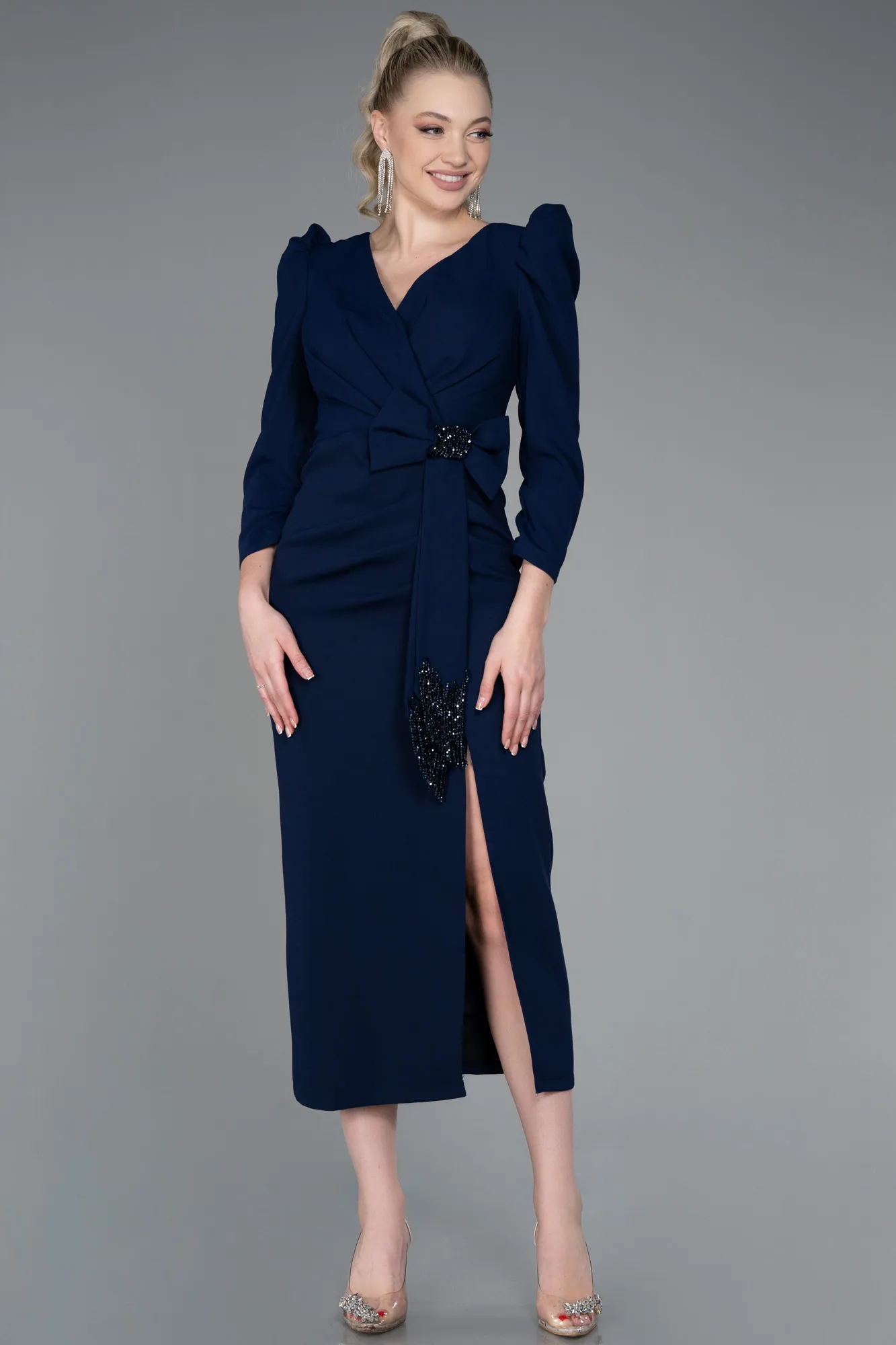 Navy Blue-Midi Invitation Dress ABK1821
