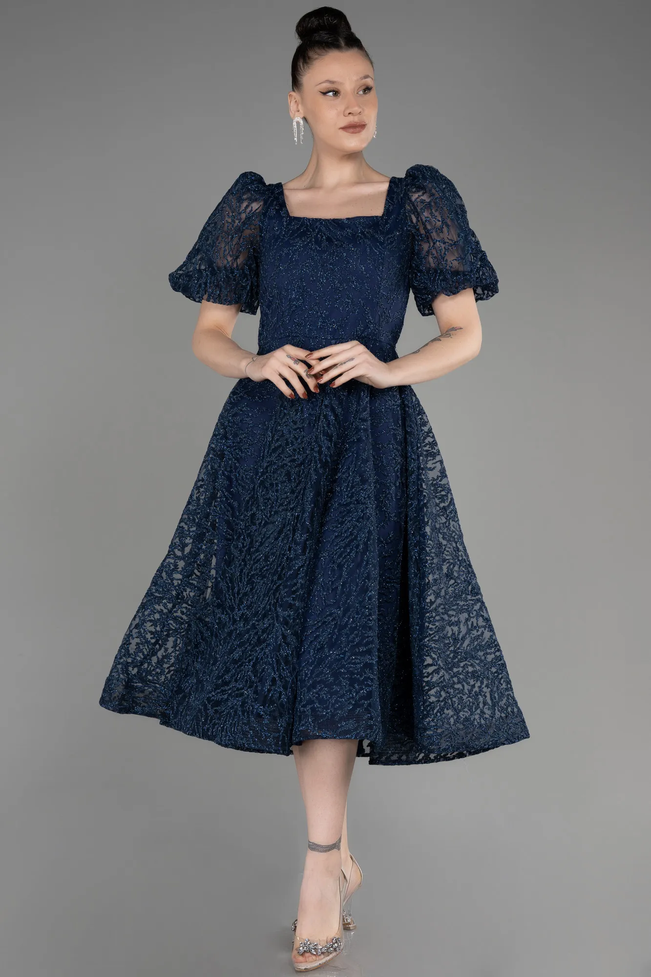 Navy Blue-Midi Party Dress ABK1976
