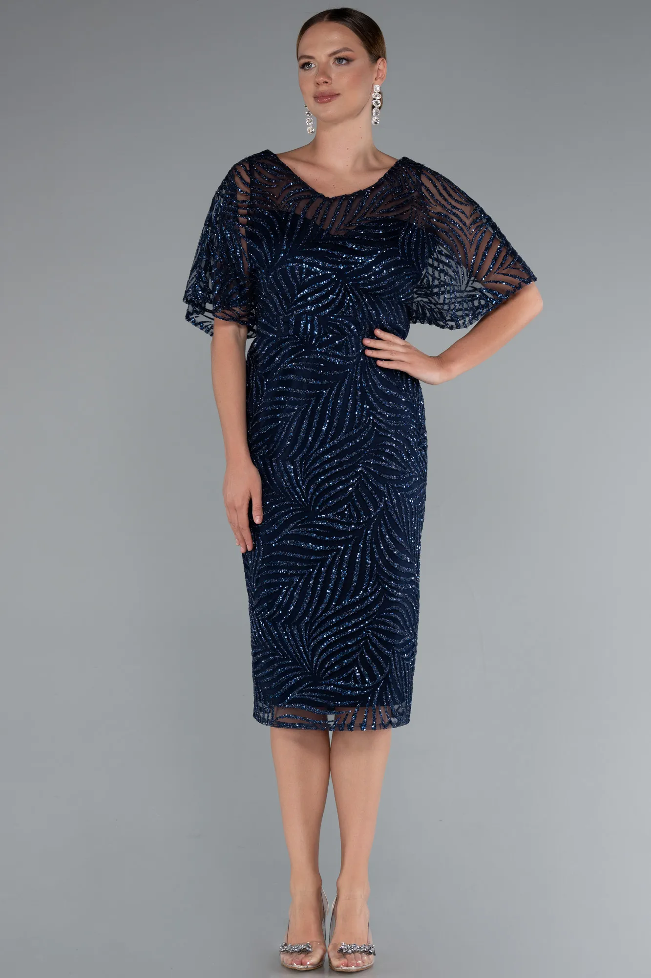 Navy Blue-Midi Party Dress ABK2371