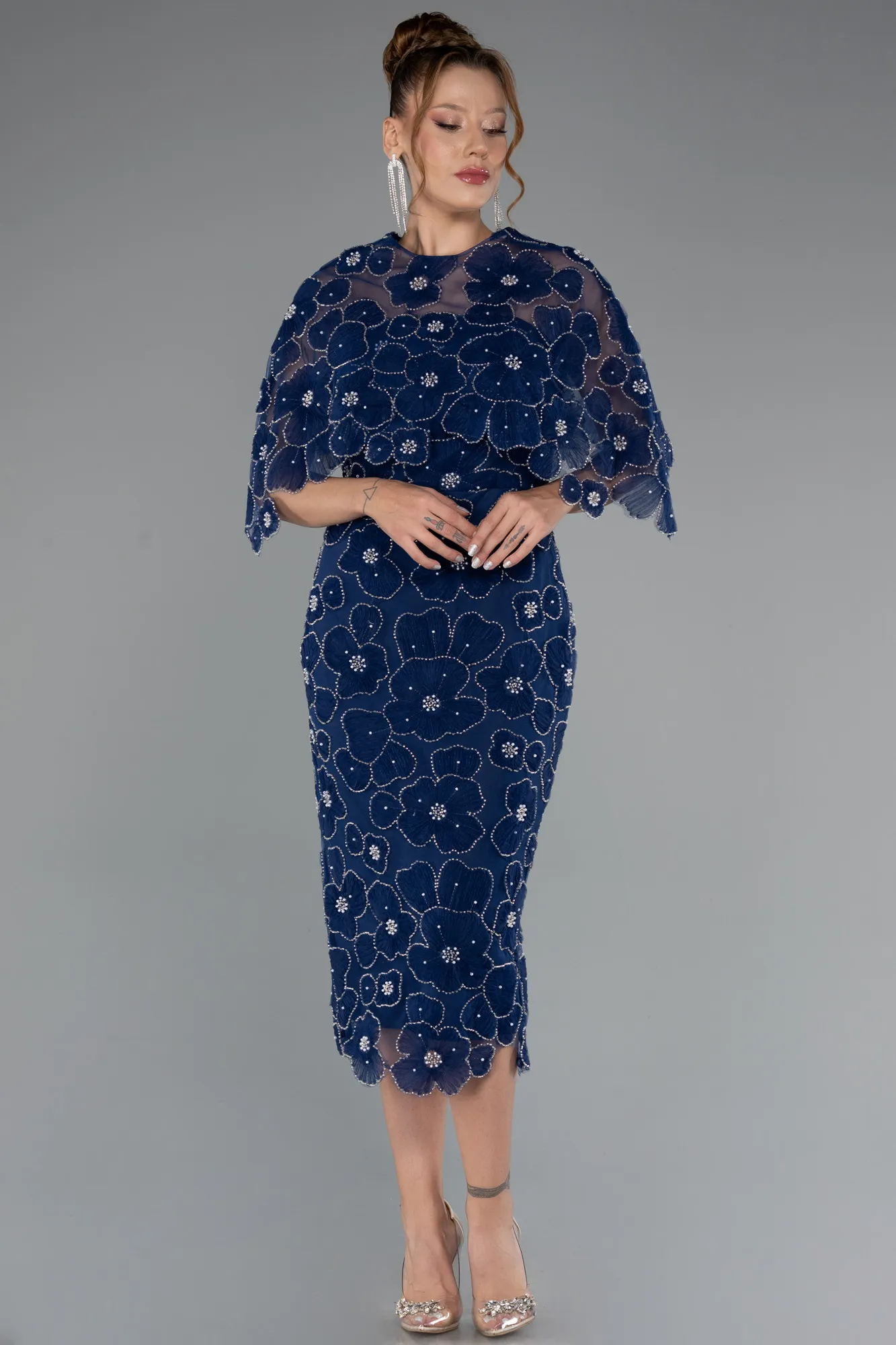 Navy Blue-Midi Party Dress ABK2452