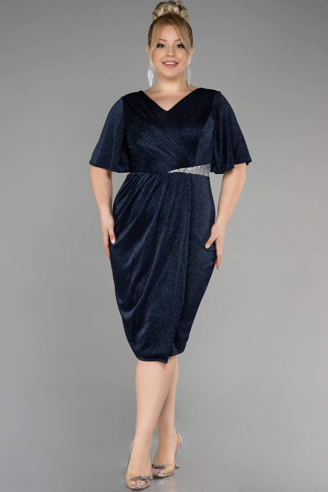 Navy Blue-Midi Plus Size Cocktail Dress ABK1942