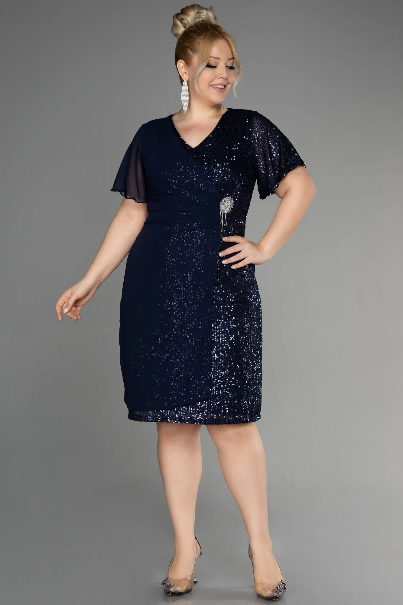 Navy Blue-Midi Plus Size Cocktail Dress ABK1951